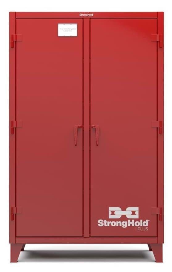 Picture of Strong Hold Plus Industrial Cabinet, 48" x 24" x 78", Double-Shift, Solid Doors, Red (RAL 3001)