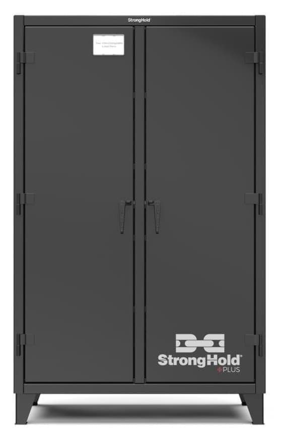 Picture of Strong Hold Plus Industrial Cabinet, 48" x 24" x 78", Double-Shift, Solid Doors, Black (RAL 9004)