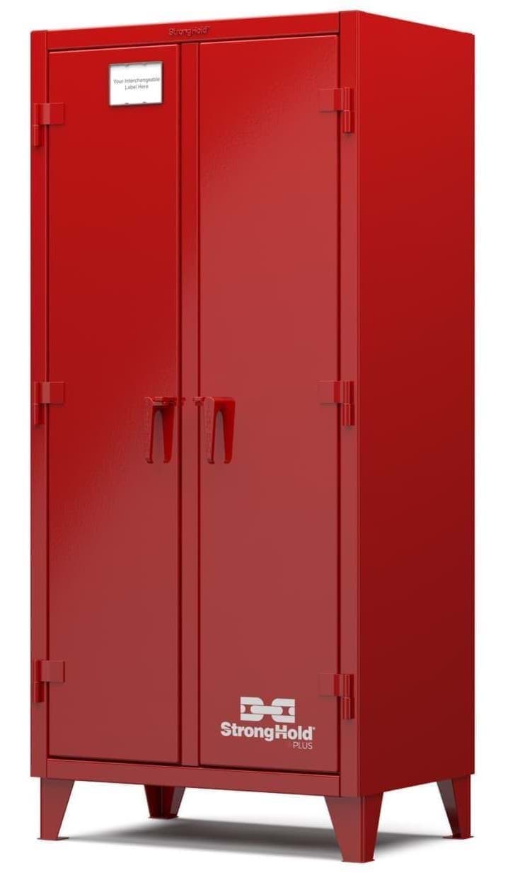 Picture of Strong Hold Plus Industrial Cabinet, 36" x 24" x 78", Double-Shift, Solid Doors, Red (RAL 3001)