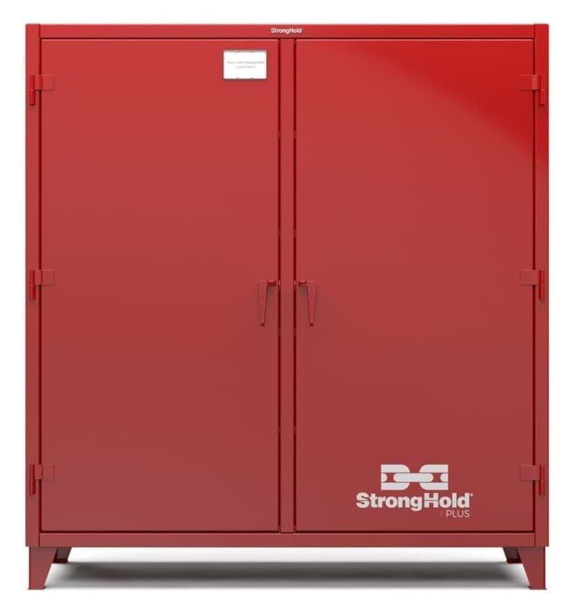 Picture of Strong Hold Plus Industrial Cabinet, 72" x 24" x 78", Double-Shift, Solid Doors, Red (RAL 3001)