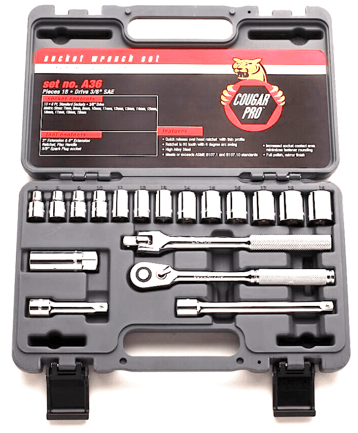 Picture of Socket Set w/ Ratchet Drive 3/8" 6 Point Metric Wright – 18pc.