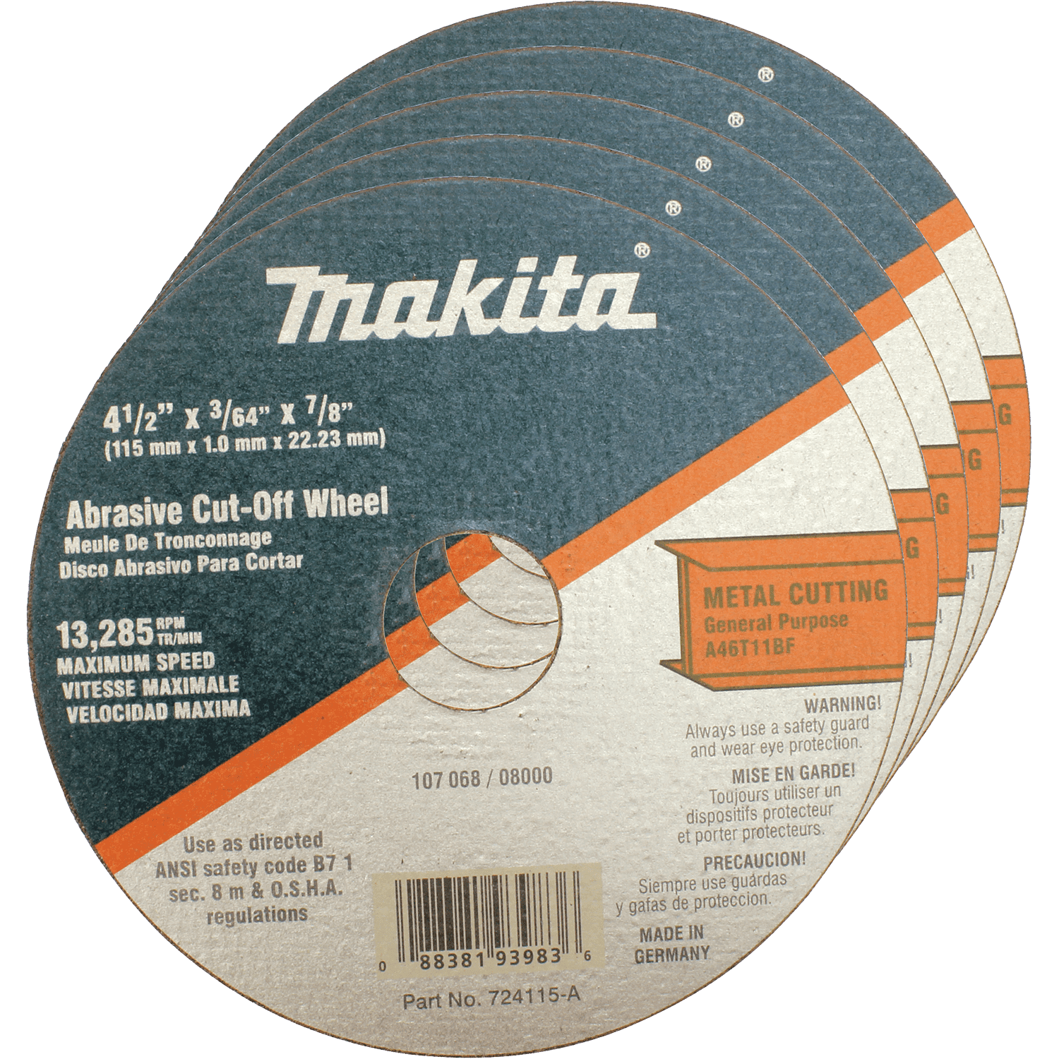 Picture of 4-1/2" x 7/8" x 3/64" Super Thin Cut-off Wheel, Metal, 25/pk