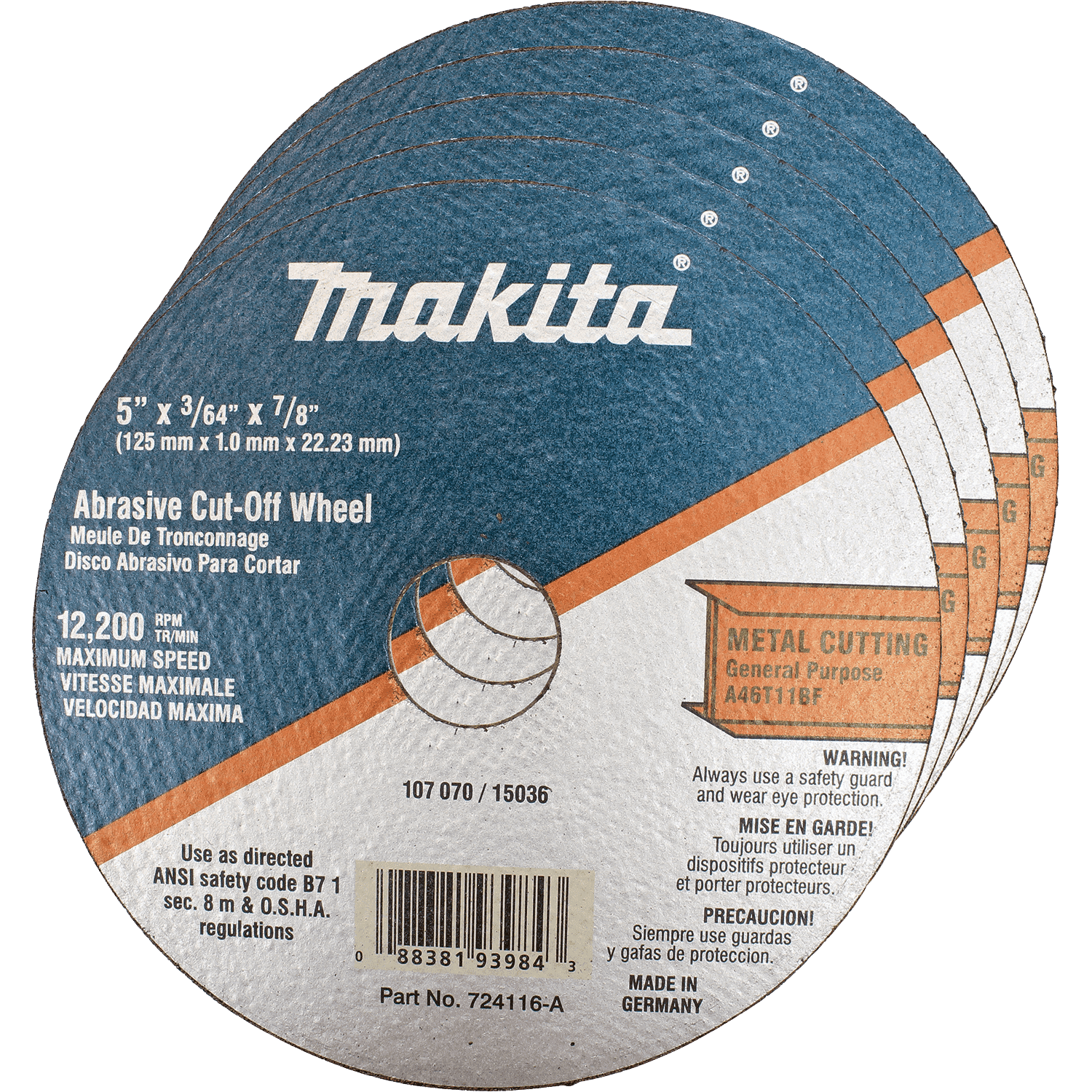 Picture of 5" x 7/8" x 3/64" Super Thin Cut-off Wheel, Metal, 25/pk