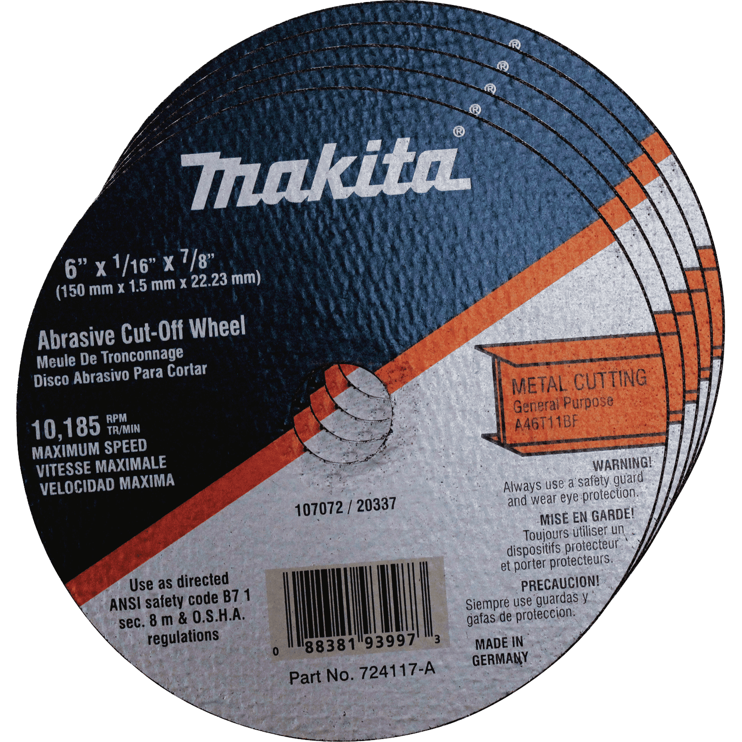 Picture of 6" x 7/8" x 1/16" Super Thin Cut-off Wheel, Metal, 25/pk