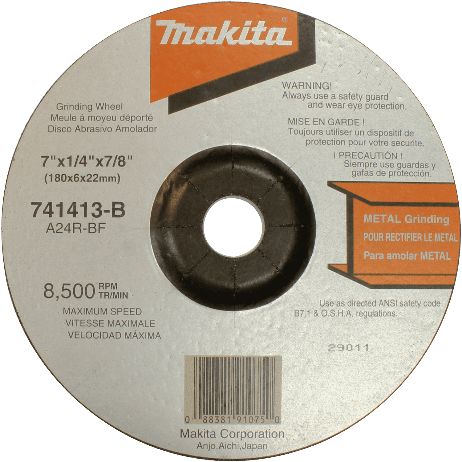 Picture of 7" x 7/8" x 1/4" Grinding Wheel, 24 Grit, General Purpose Metal, 10/pk