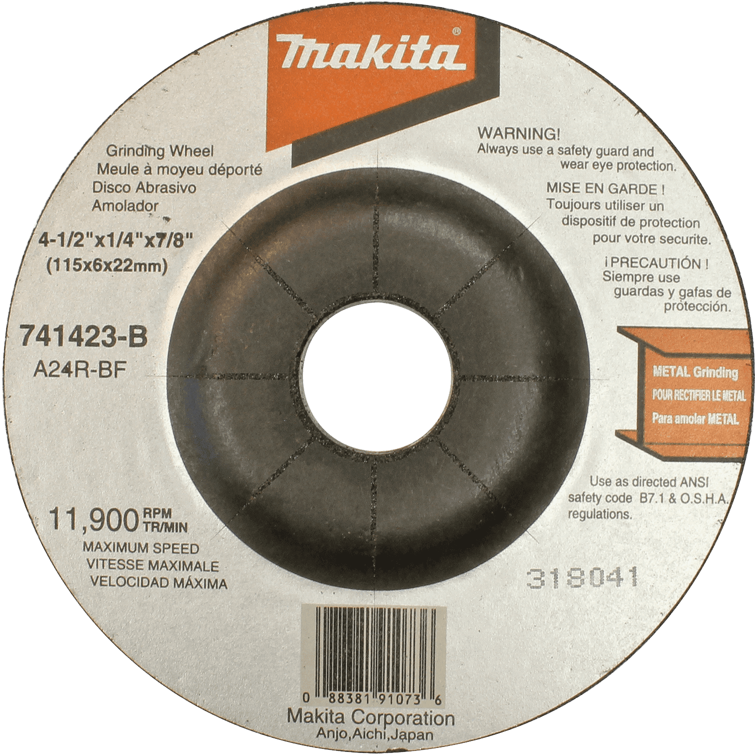 Picture of 4-1/2" x 7/8" x 1/4" Grinding Wheel, 24 Grit, General Purpose Metal, 25/pk