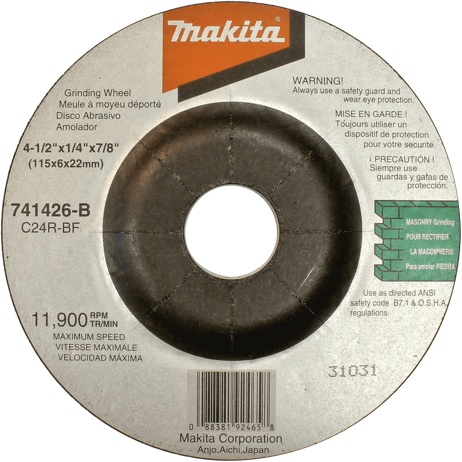 Picture of 4-1/2" x 5/8" x 1/4" Grinding Wheel, 24 Grit, 25/pk