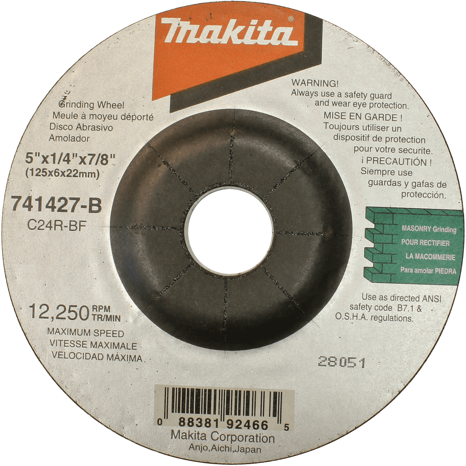 Picture of 5" x 5/8" x 1/4" Grinding Wheel, 24 Grit, 25/pk