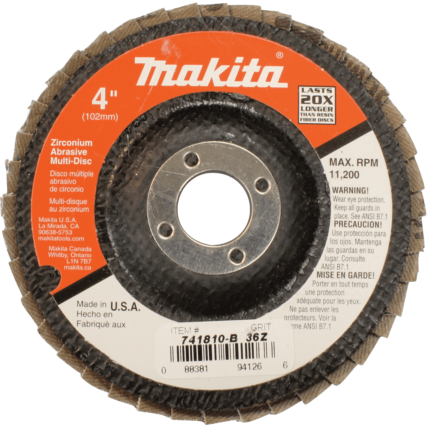 Picture of 4" x 5/8" Multi-Disc, 36 Grit, Angled Type 29, 10/pk