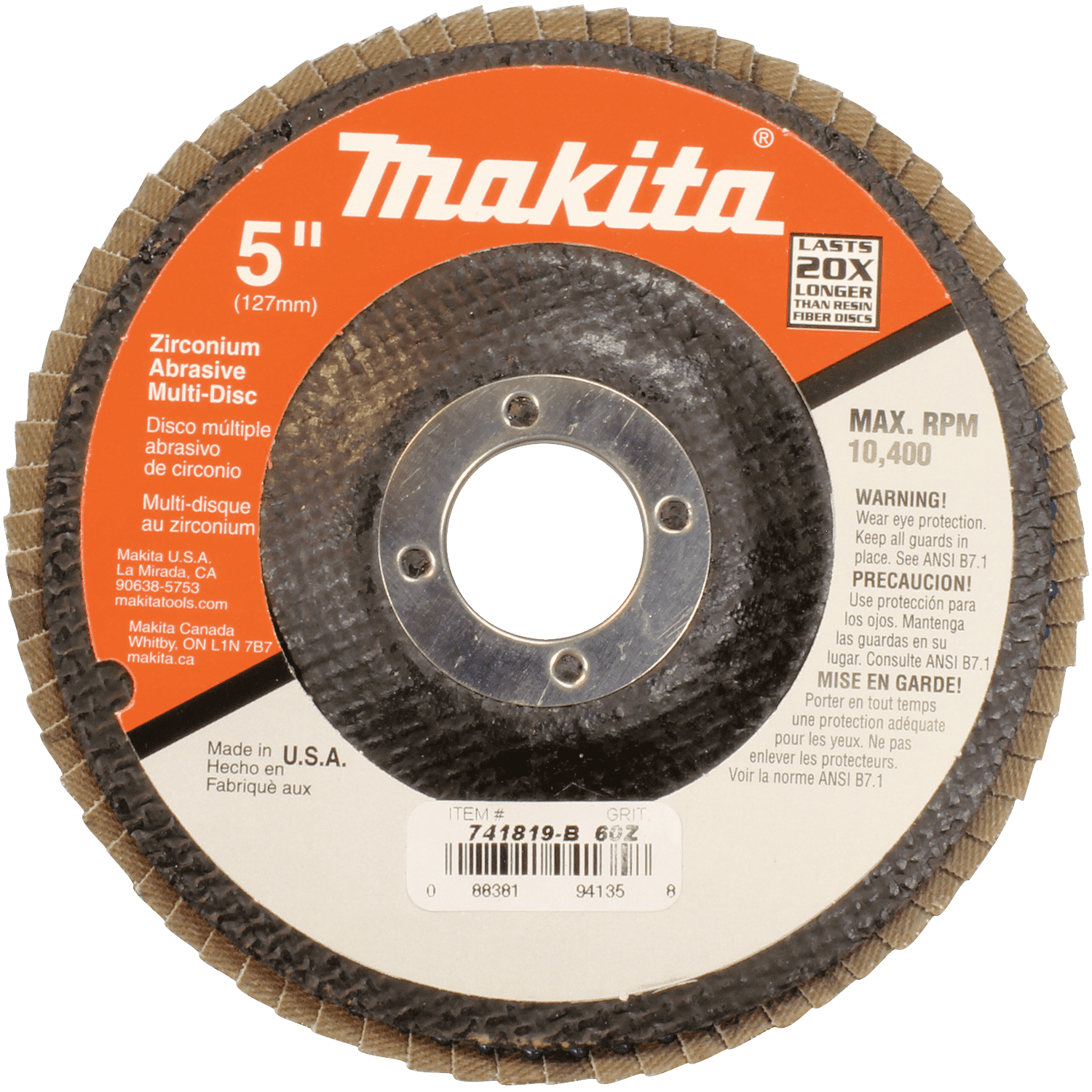 Picture of 5" x 7/8" Multi-Disc, 60 Grit, Angled Type 29, 10/pk