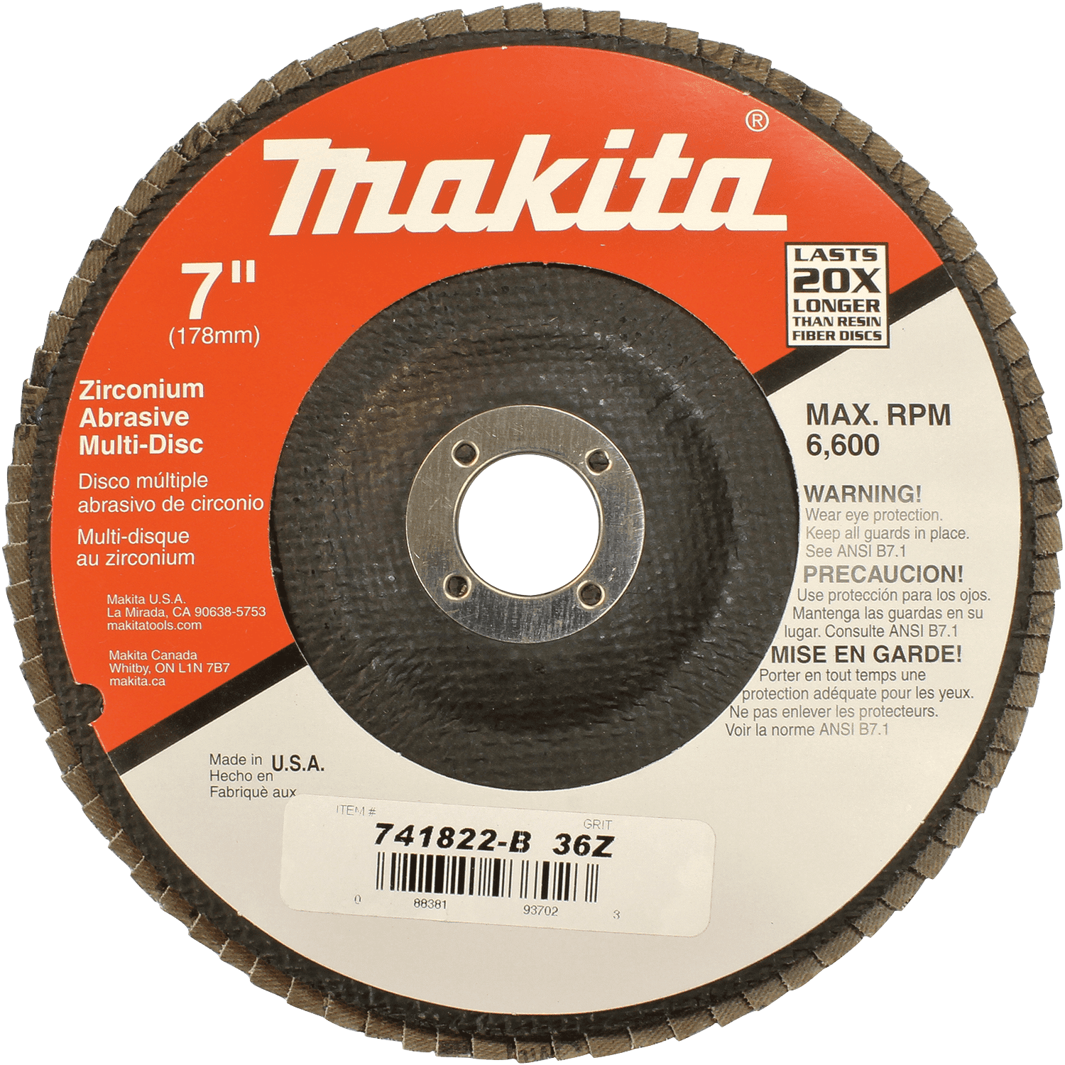 Picture of 7" x 7/8" Multi-Disc, 36 Grit, Angled Type 29, 10/pk