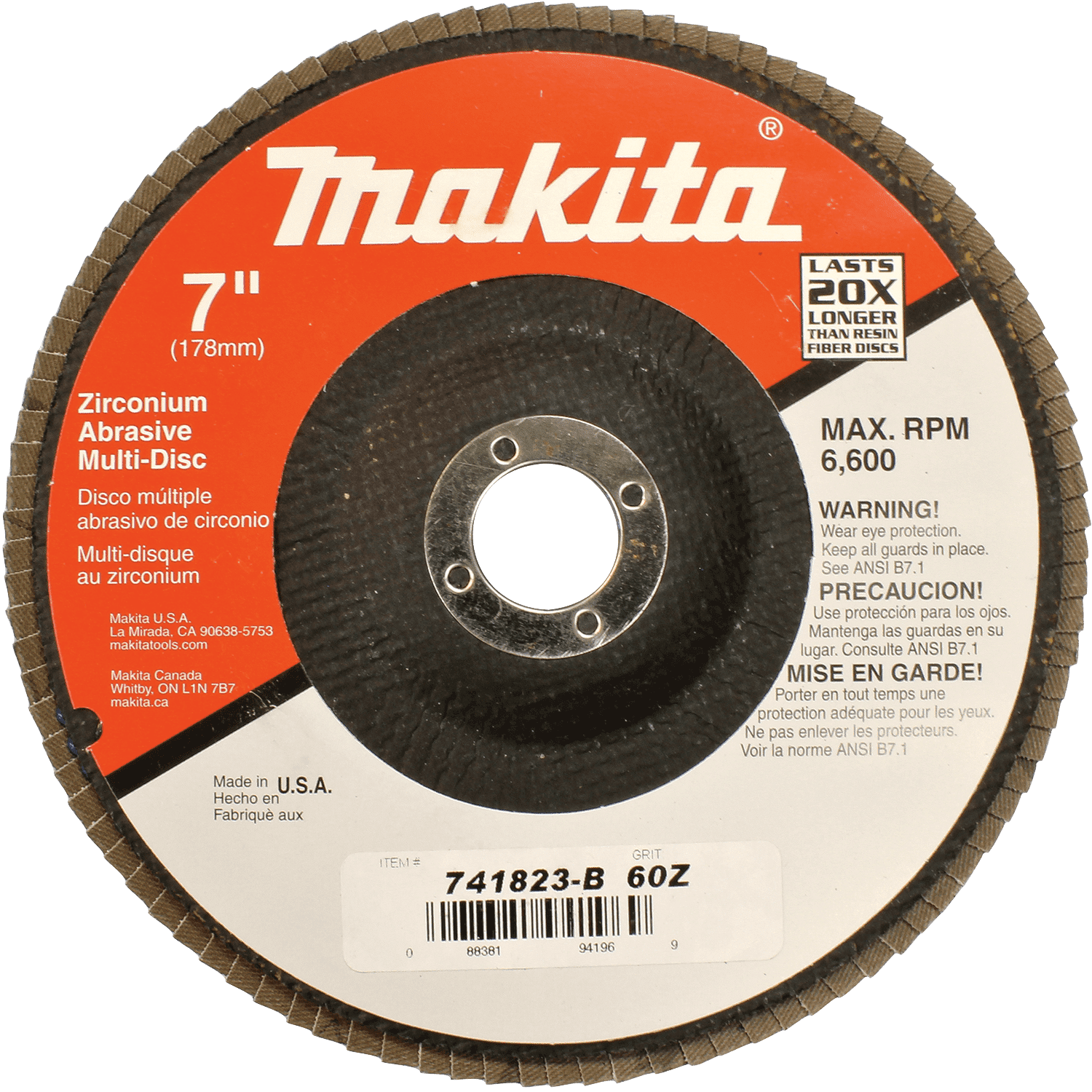Picture of 7" x 7/8" Multi-Disc, 60 Grit, Angled Type 29, 10/pk