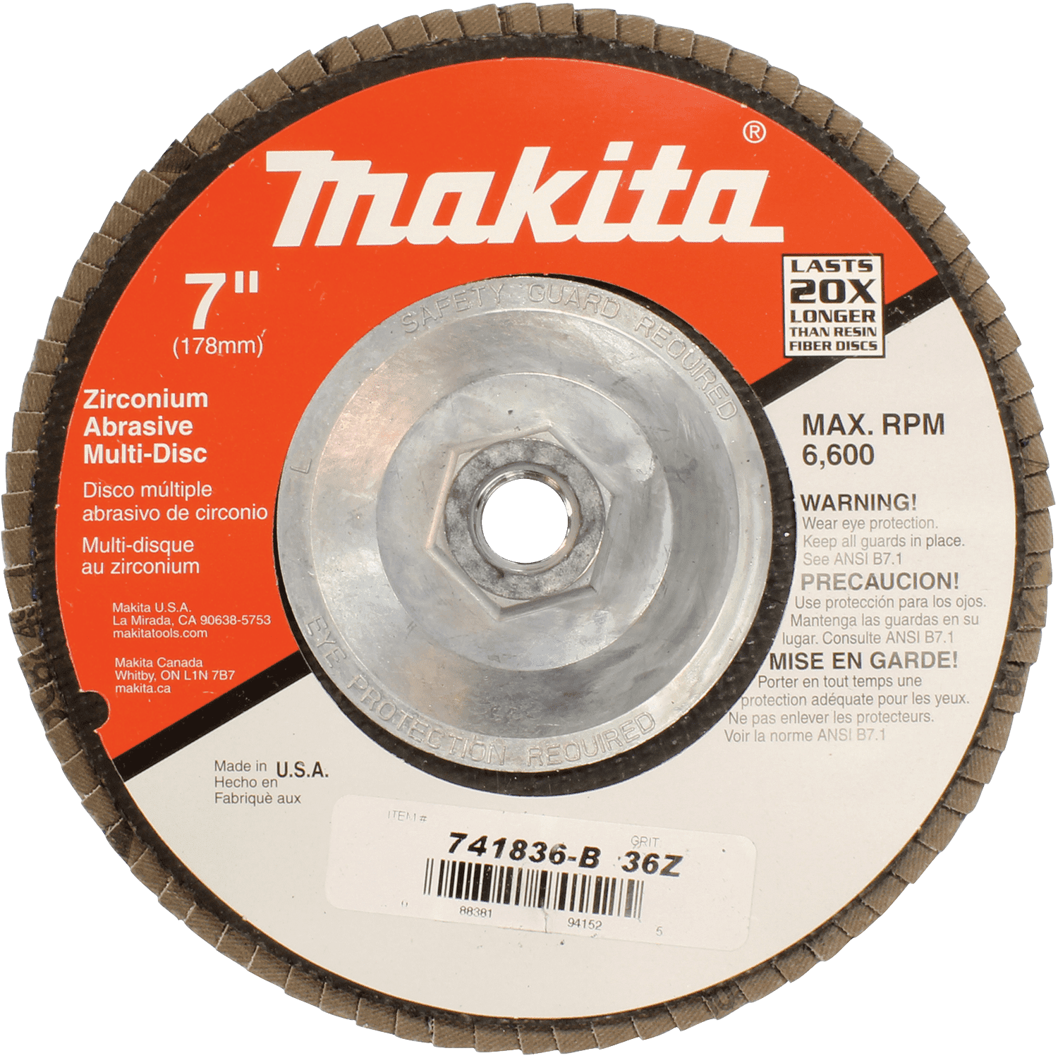Picture of 7" Multi-Disc, Hubbed, 36 Grit, Angled Type 29, 10/pk
