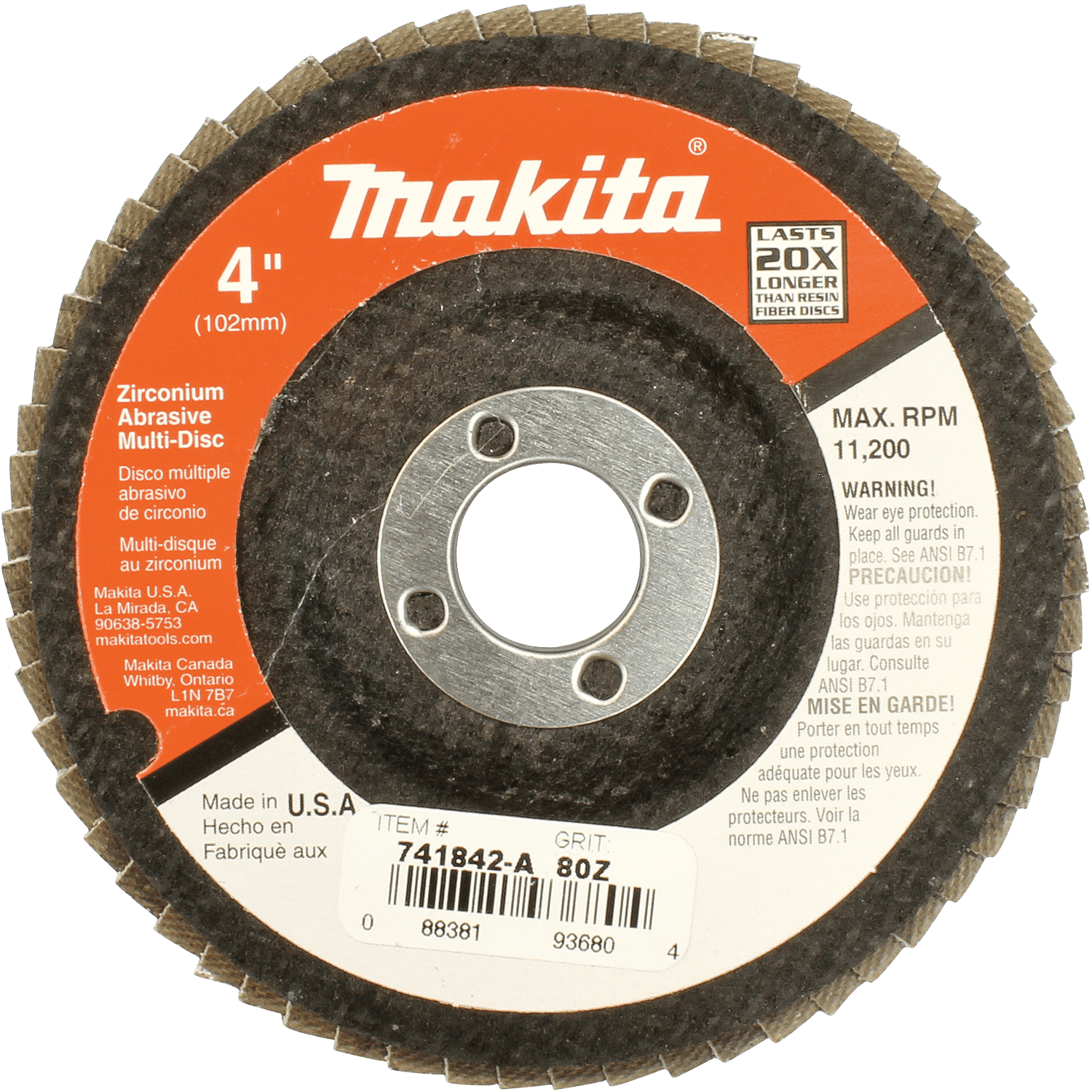 Picture of 4" x 5/8" Multi-Disc, 80 Grit, Angled Type 29