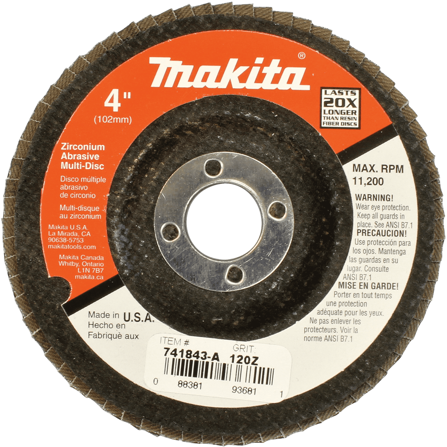 Picture of 4" x 5/8" Multi-Disc, 120 Grit, Angled Type 29
