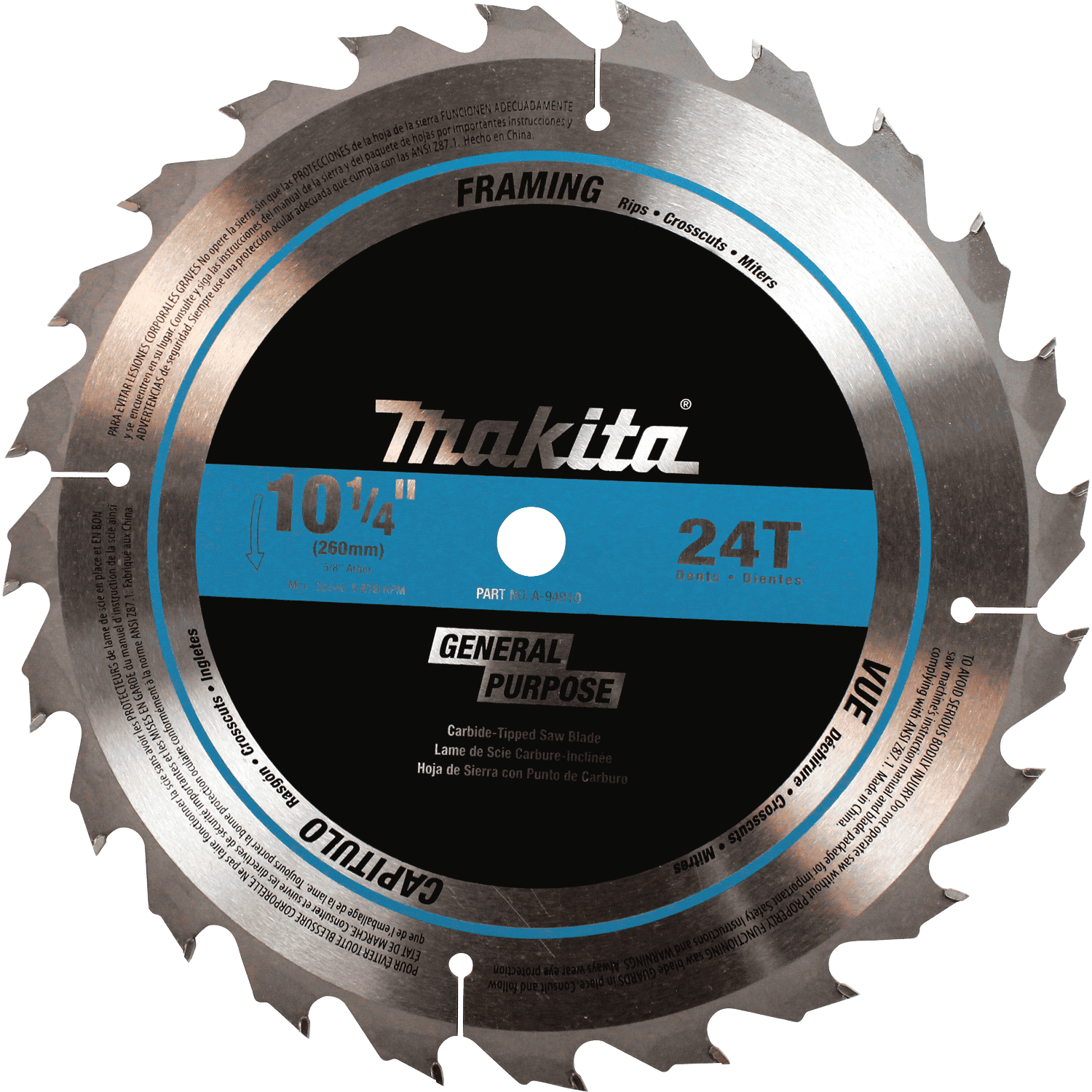 Picture of 10-1/4" 24T Carbide-Tipped Circular Saw Blade, Framing