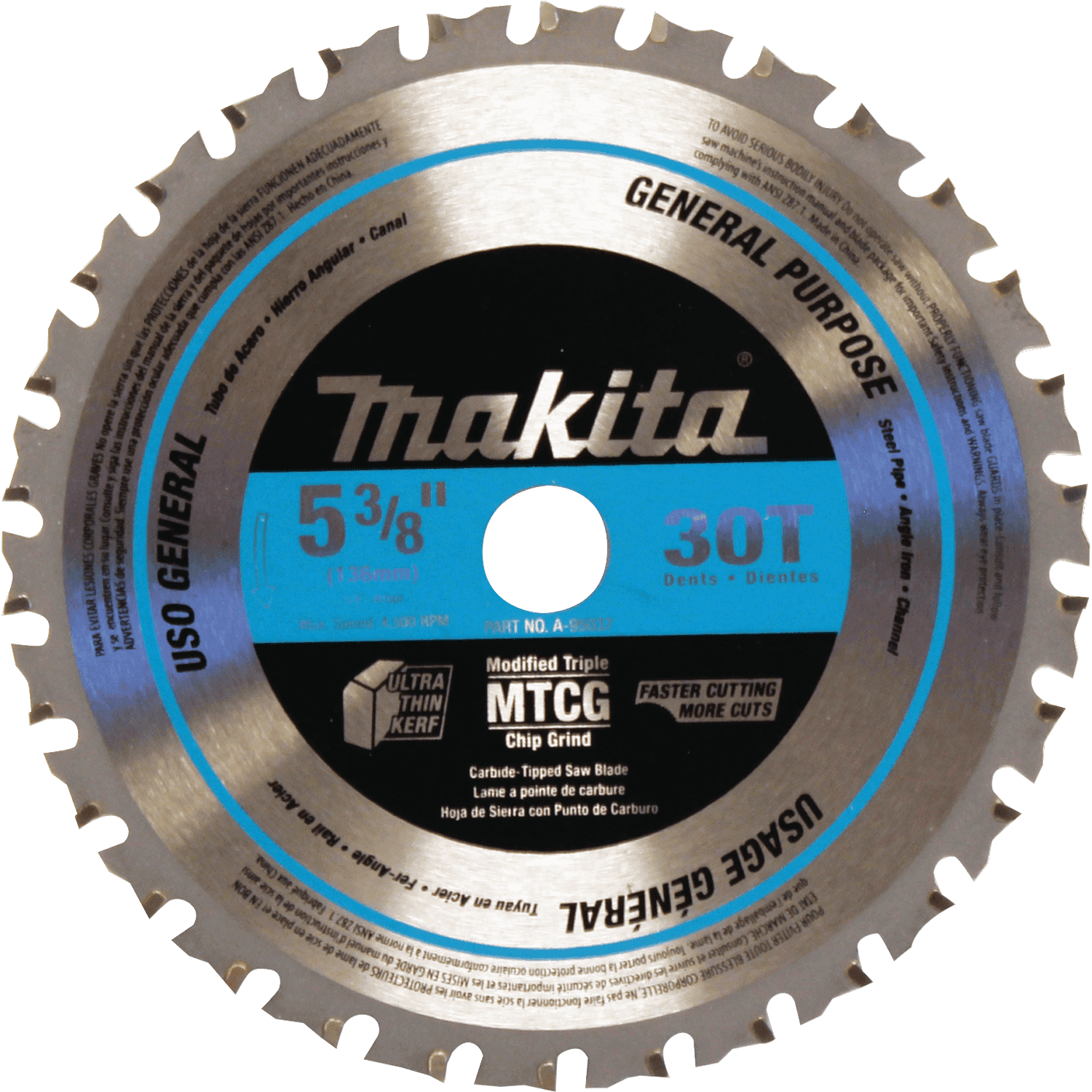 Picture of 5-3/8" 30T Carbide-Tipped Saw Blade, Metal/General Purpose