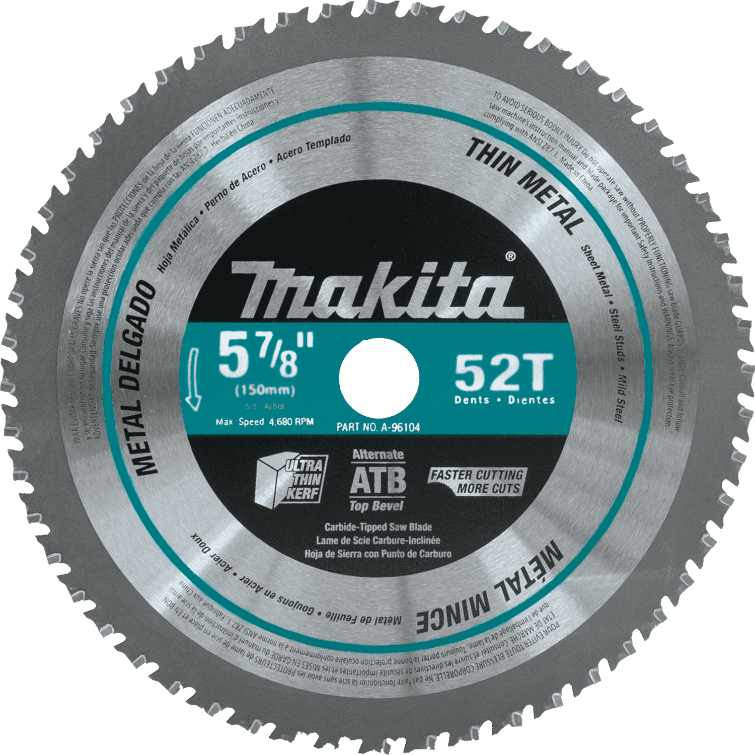 Picture of 5-7/8" 52T Carbide-Tipped Saw Blade, Thin Metal
