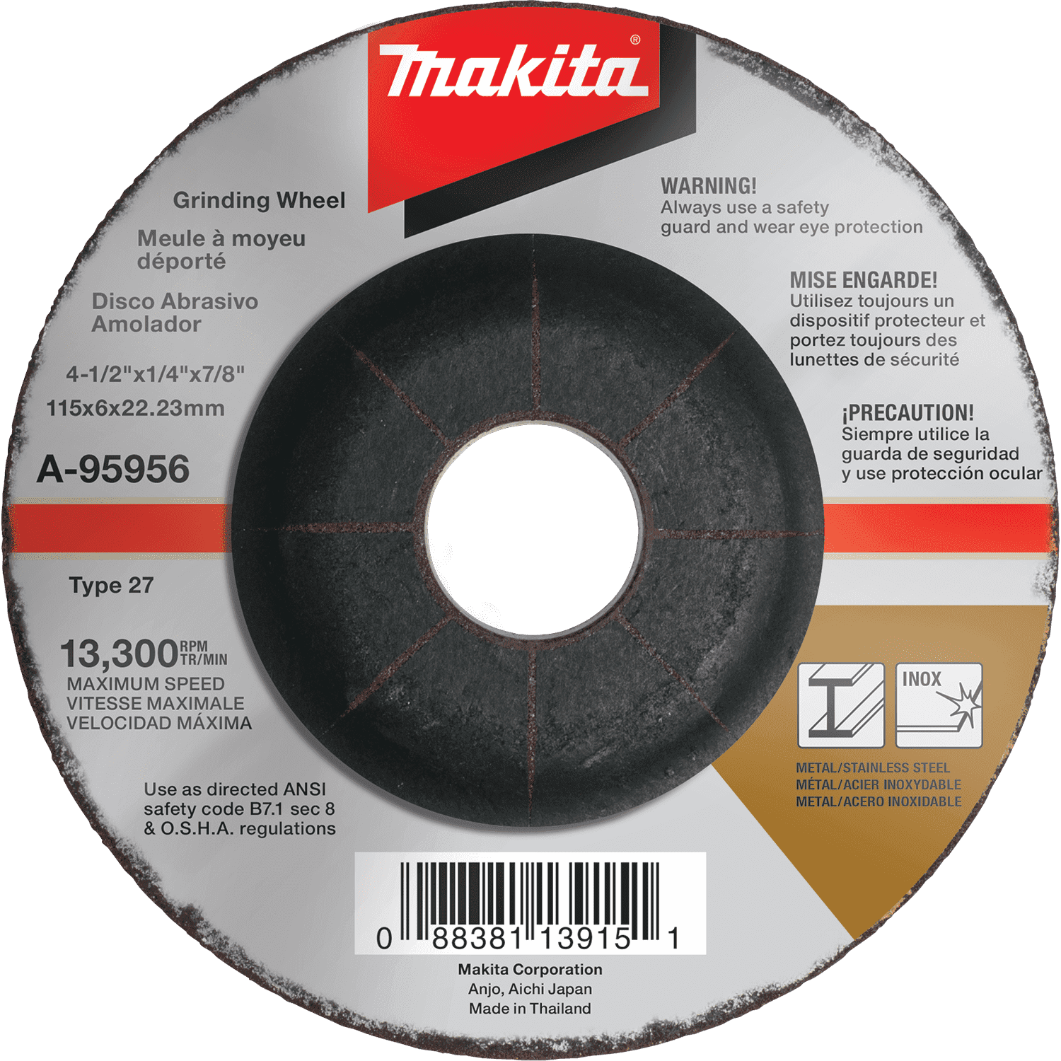 Picture of 4-1/2" X 1/4" X 7/8" INOX Grinding Wheel, 36 Grit
