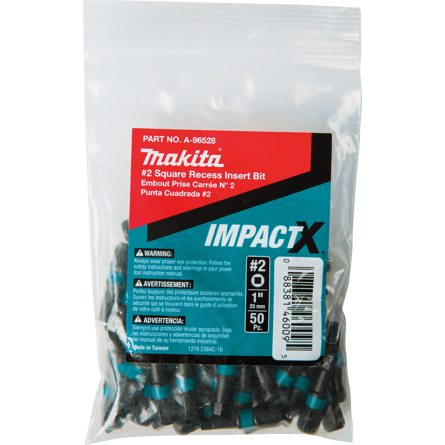 Picture of ImpactX™ #2 Square Recess 1" Insert Bit, 50/pk, Bulk