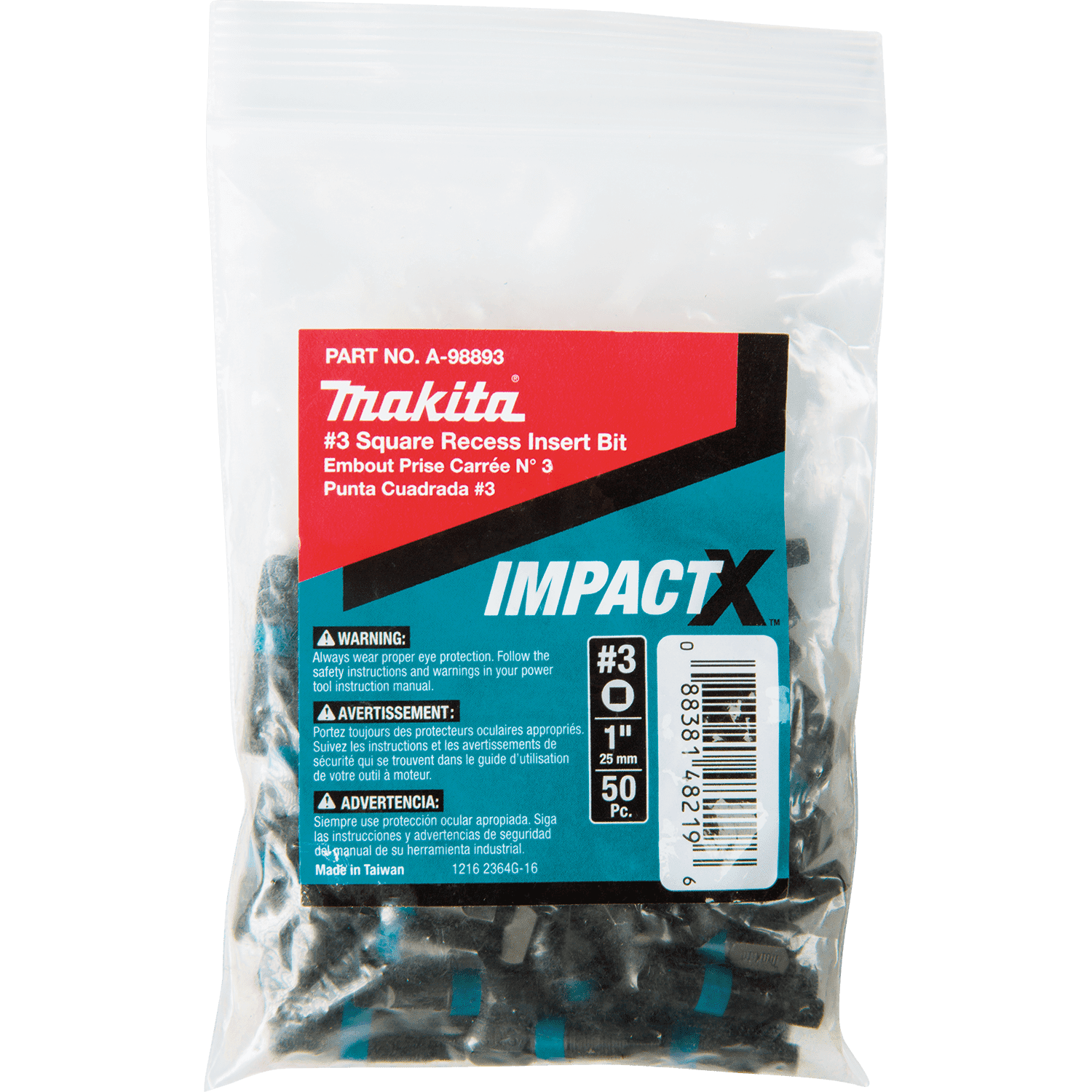 Picture of ImpactX #3 Square Recess 1" Insert Bit, 50/pk, Bulk