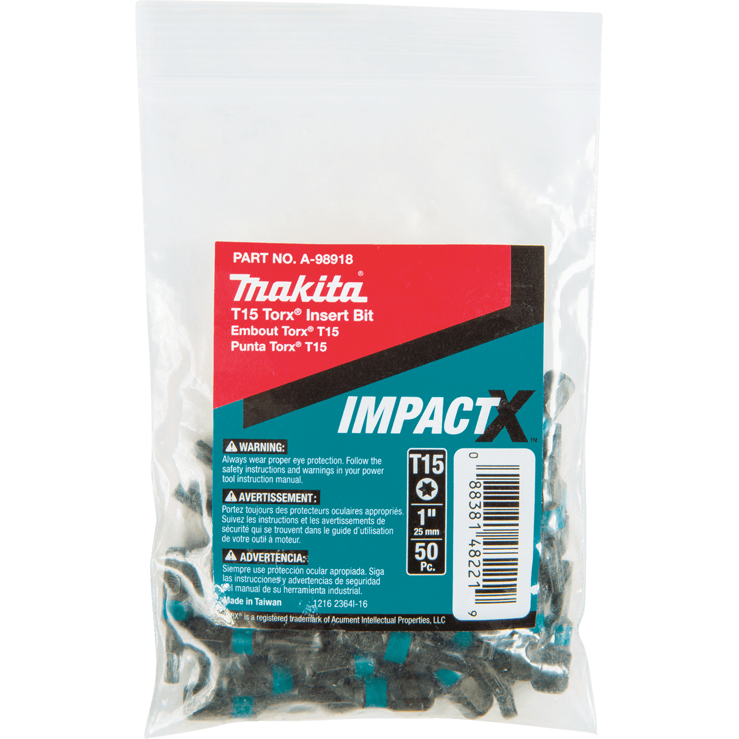 Picture of ImpactX T15 Torx 1" Insert Bit, 50/pk, Bulk
