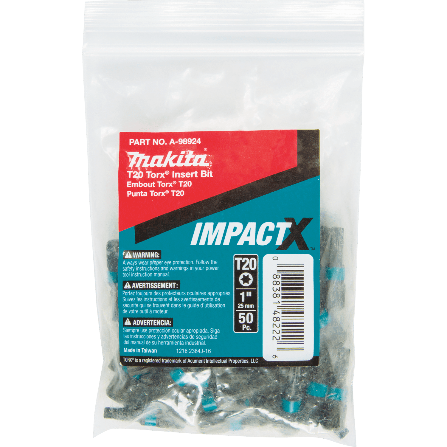 Picture of ImpactX T20 Torx 1" Insert Bit, 50/pk, Bulk