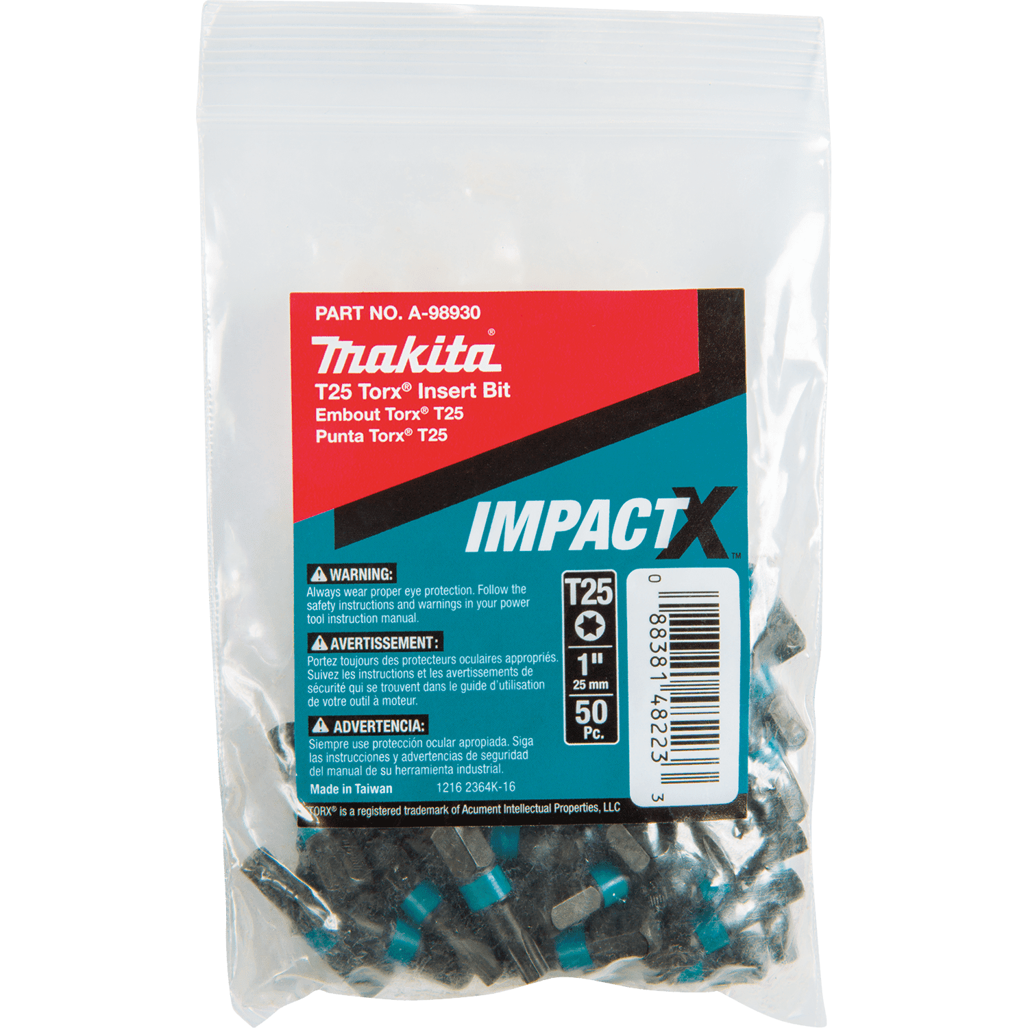 Picture of ImpactX T25 Torx 1" Insert Bit, 50/pk, Bulk