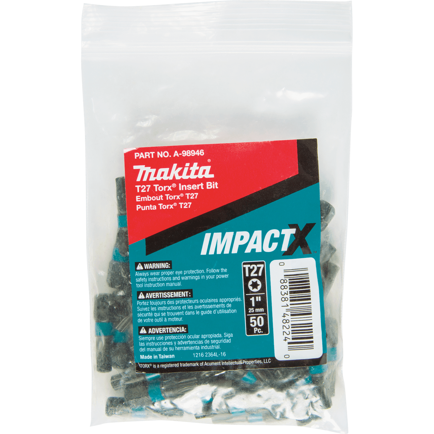 Picture of ImpactX T27 Torx 1" Insert Bit, 50/pk, Bulk