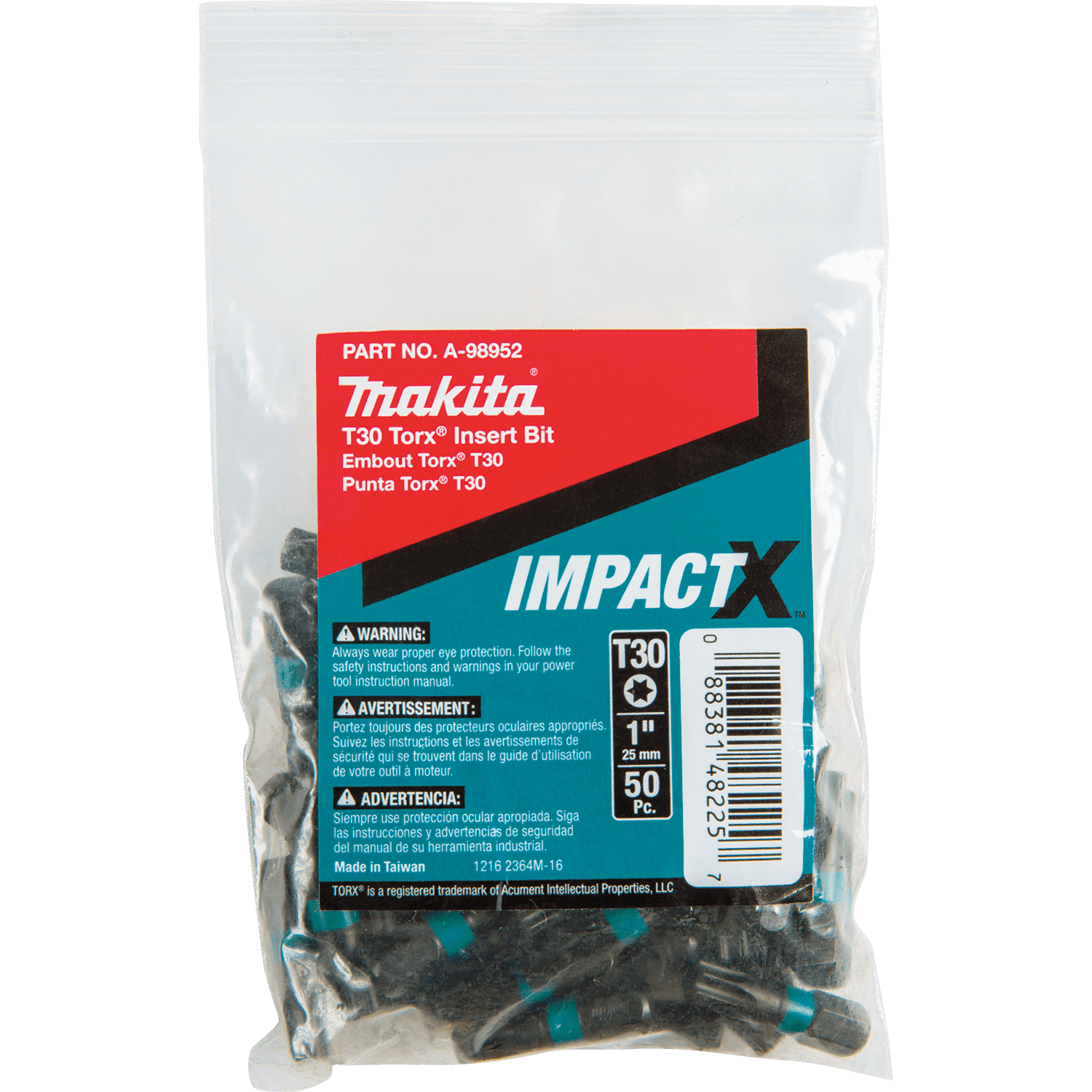Picture of ImpactX T30 Torx 1" Insert Bit, 50/pk, Bulk