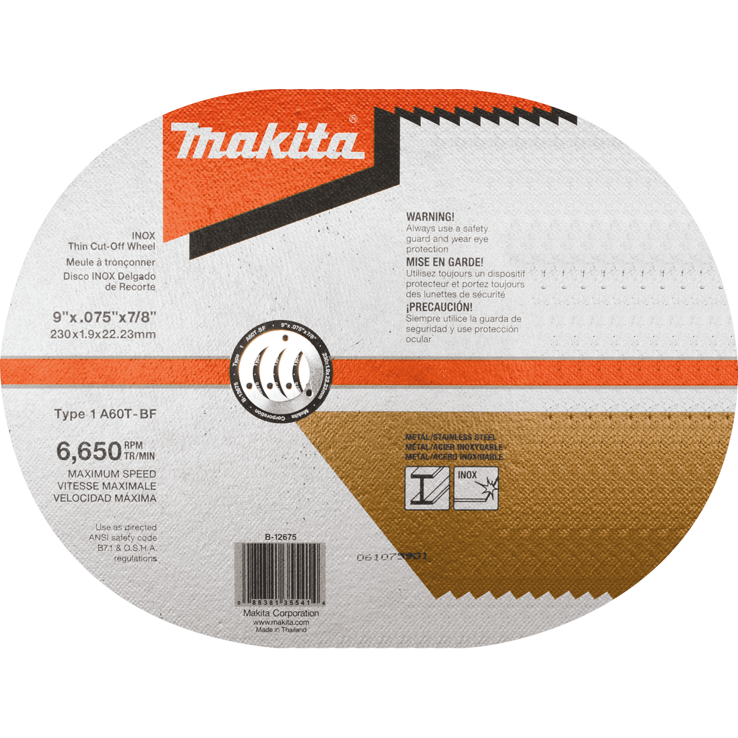 Picture of 9" x .075" x 7/8" INOX Thin Cut-Off Wheel, 60 Grit, 10/pk