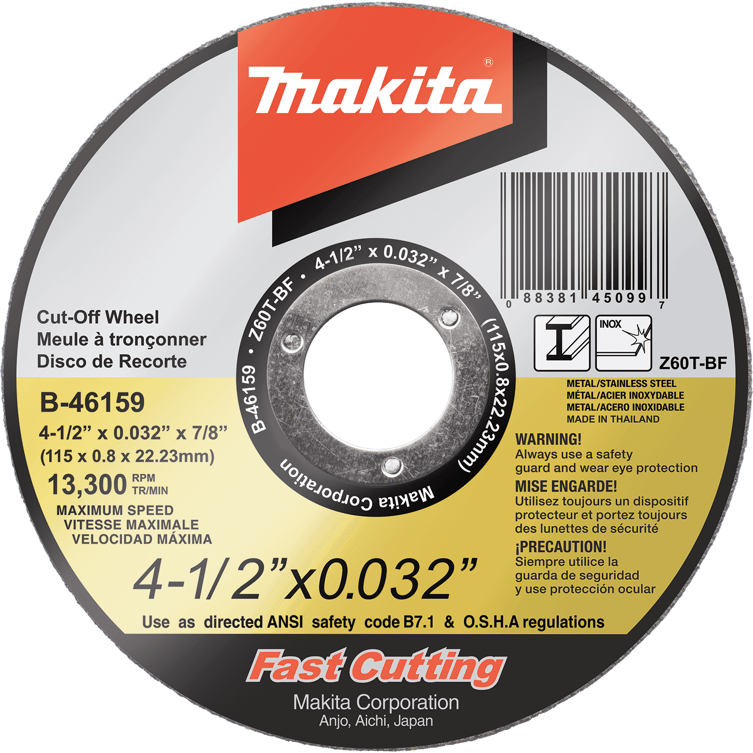 Picture of 4-1/2" x .032" x 7/8" Ultra Thin Cut-Off Wheel, Stainless, 25/pk