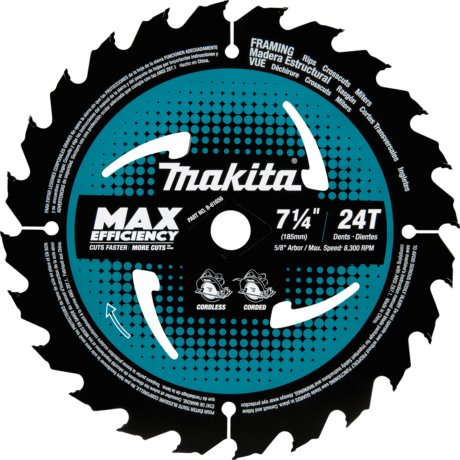 Picture of 7-1/4" 24T Carbide-Tipped Max Efficiency Circular Saw Blade, Framing