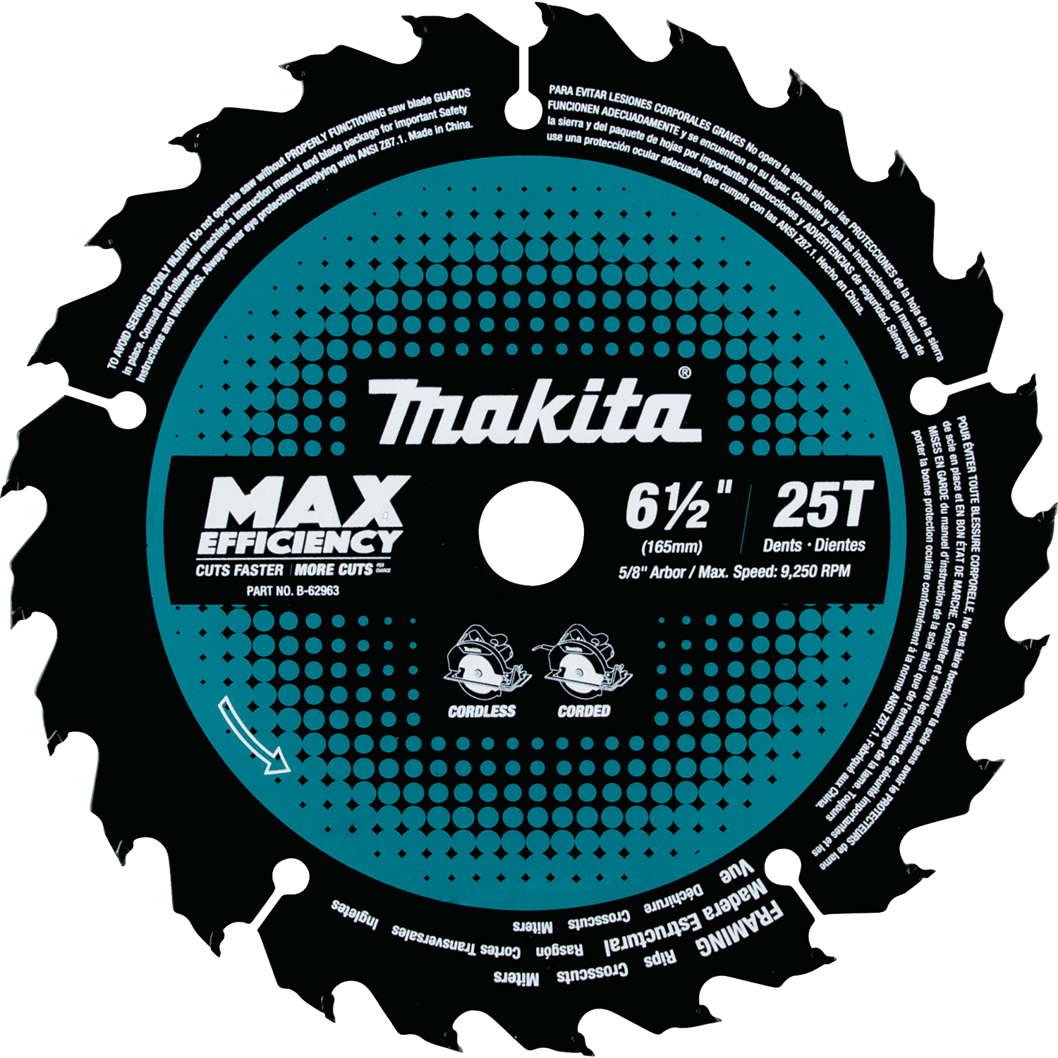 Picture of 6-1/2" 25T Carbide-Tipped Max Efficiency Circular Saw Blade, Framing