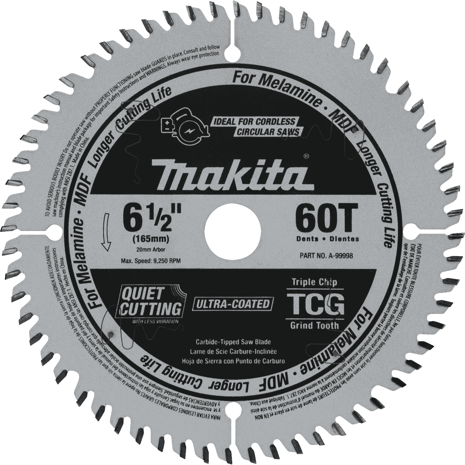 Picture of 6-1/2" 60T (TCG) Carbide-Tipped Cordless Plunge Saw Blade