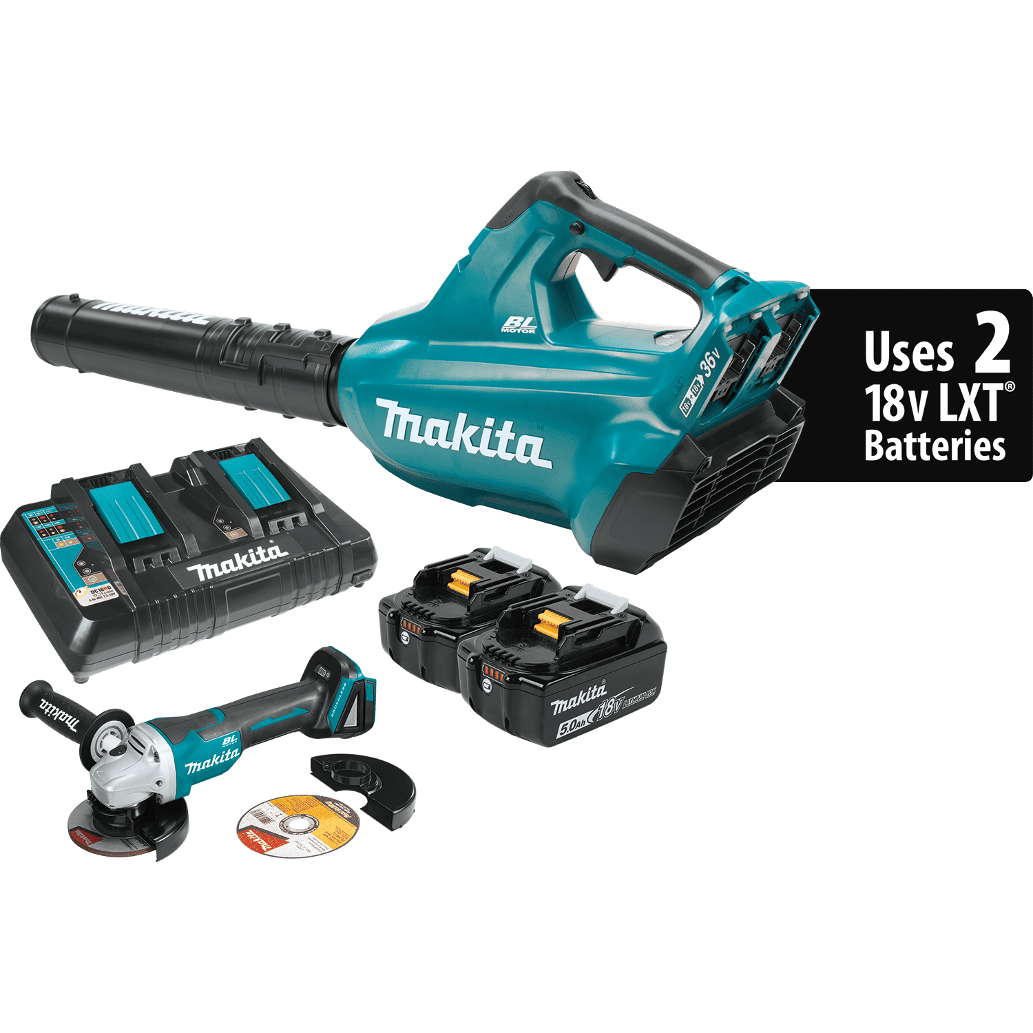 Picture of 18V X2 (36V) LXT Lithium-Ion Brushless Cordless Blower Kit (5.0Ah) and Brushless Angle Grinder