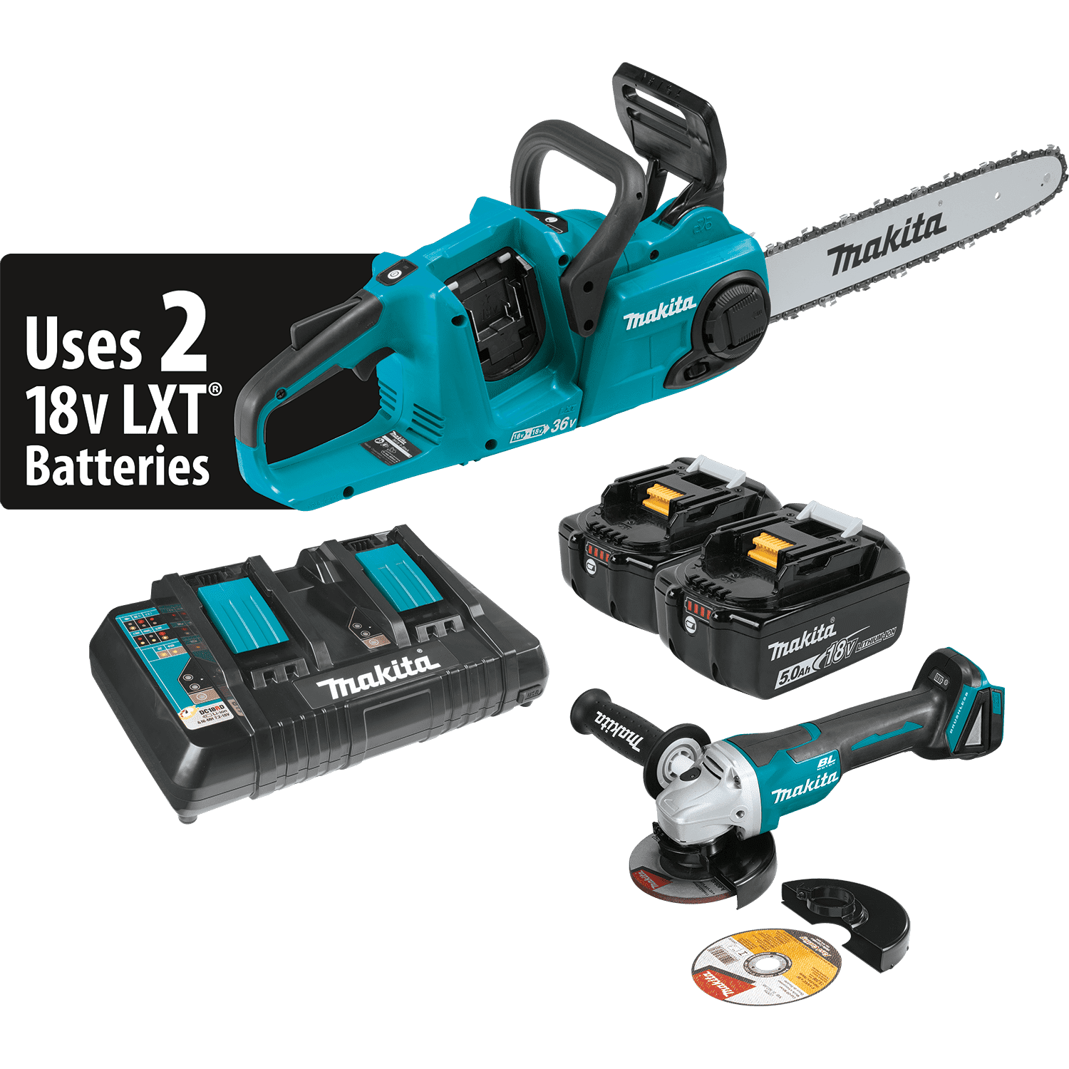 Picture of 18V X2 (36V) LXT Lithium-Ion Brushless Cordless 14" Chain Saw Kit (5.0Ah) and Brushless Angle Grinder