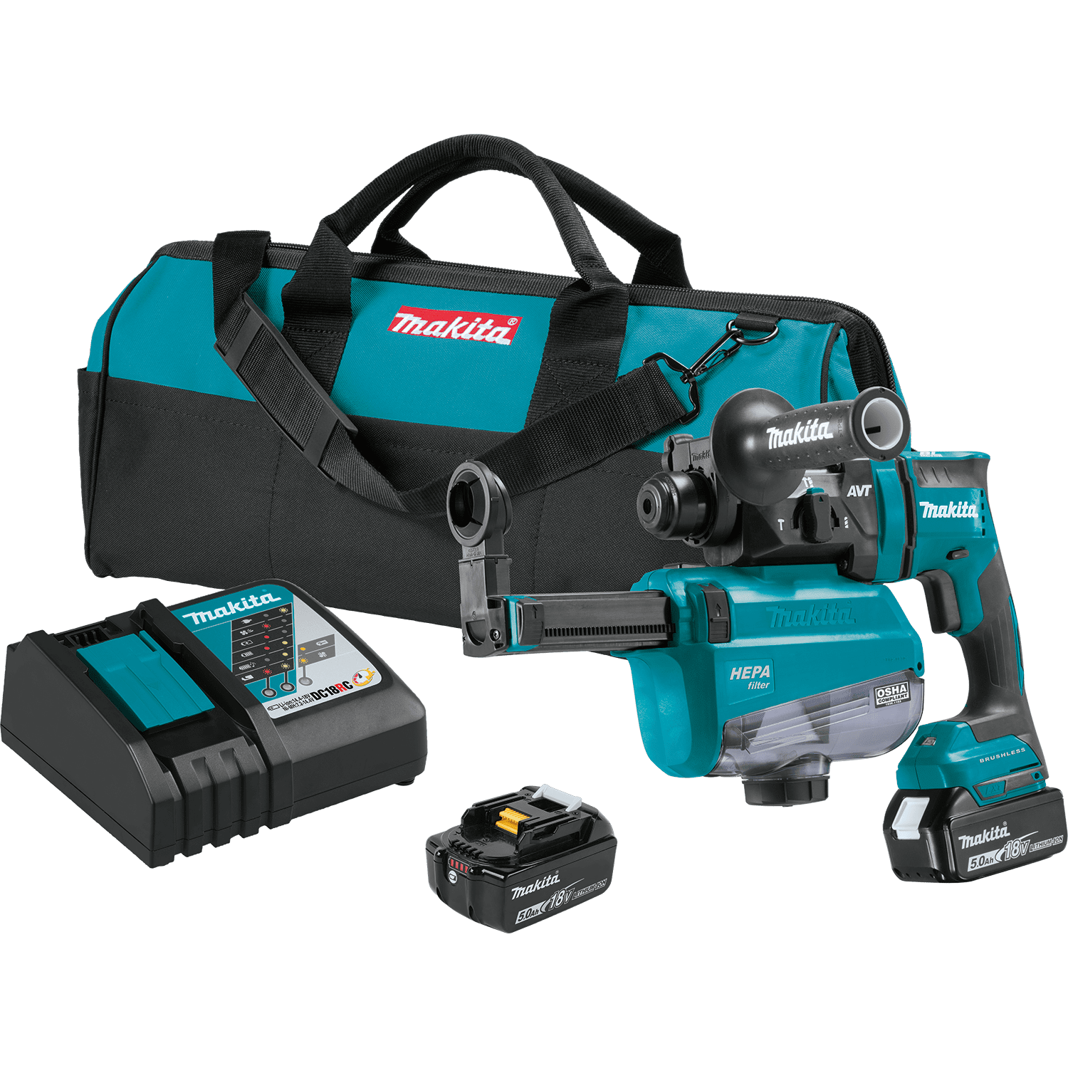 Picture of 18V LXT Lithium-Ion Brushless Cordless 11/16" AVT Rotary Hammer Kit, SDS-PLUS, w/ HEPA Dust Extractor, AWS Capable (5.0Ah)