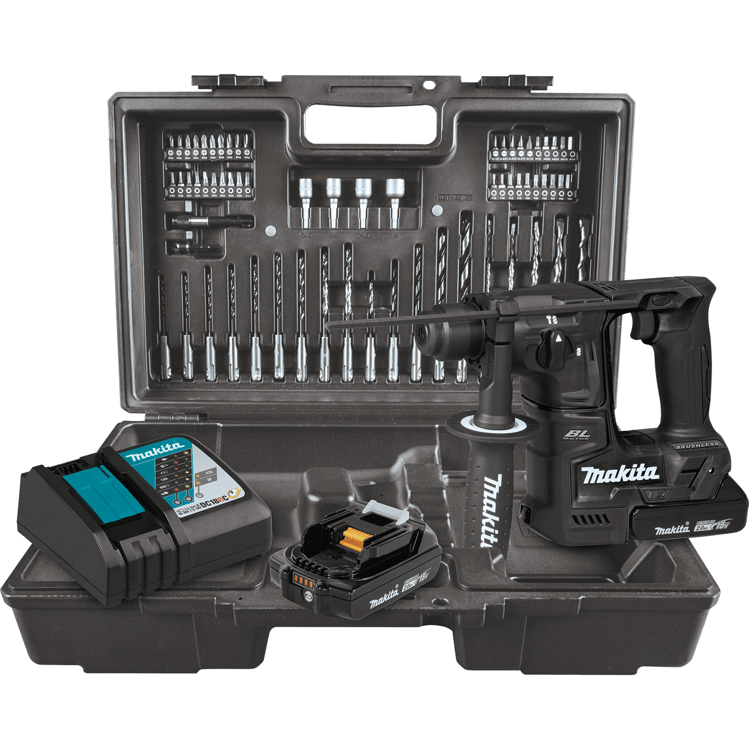Picture of 18V LXT Lithium-Ion Sub-Compact Brushless Cordless 11/16" Rotary Hammer Kit, accepts SDS-PLUS bits, 65 Pc. Accessory Set (2.0 Ah)