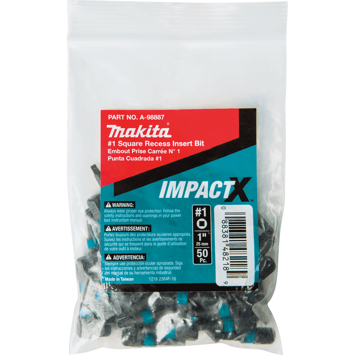 Picture of ImpactX #1 Square Recess 1" Insert Bit, 50/pk, Bulk