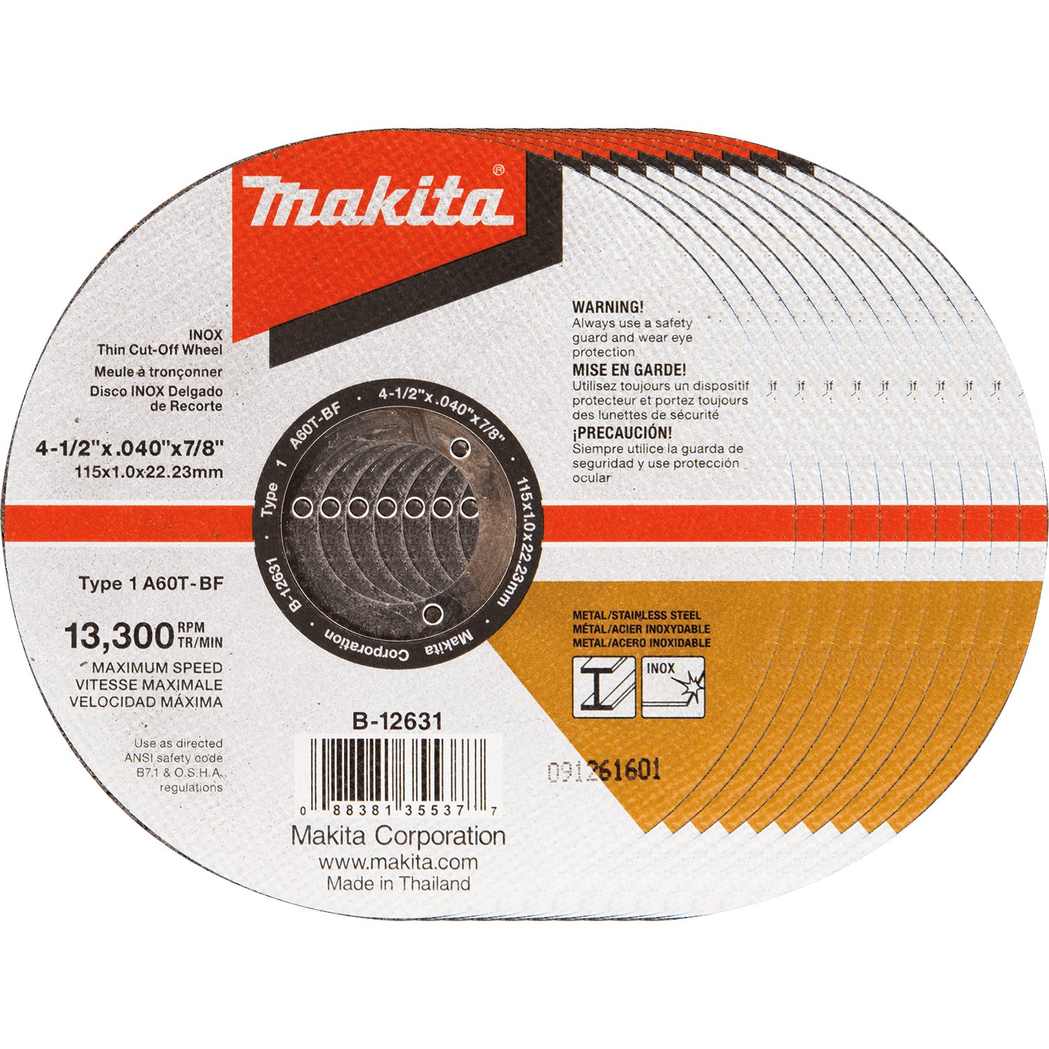 Picture of 4-1/2" x .040" x 7/8" INOX Thin Cut-Off Wheel, 10/pk