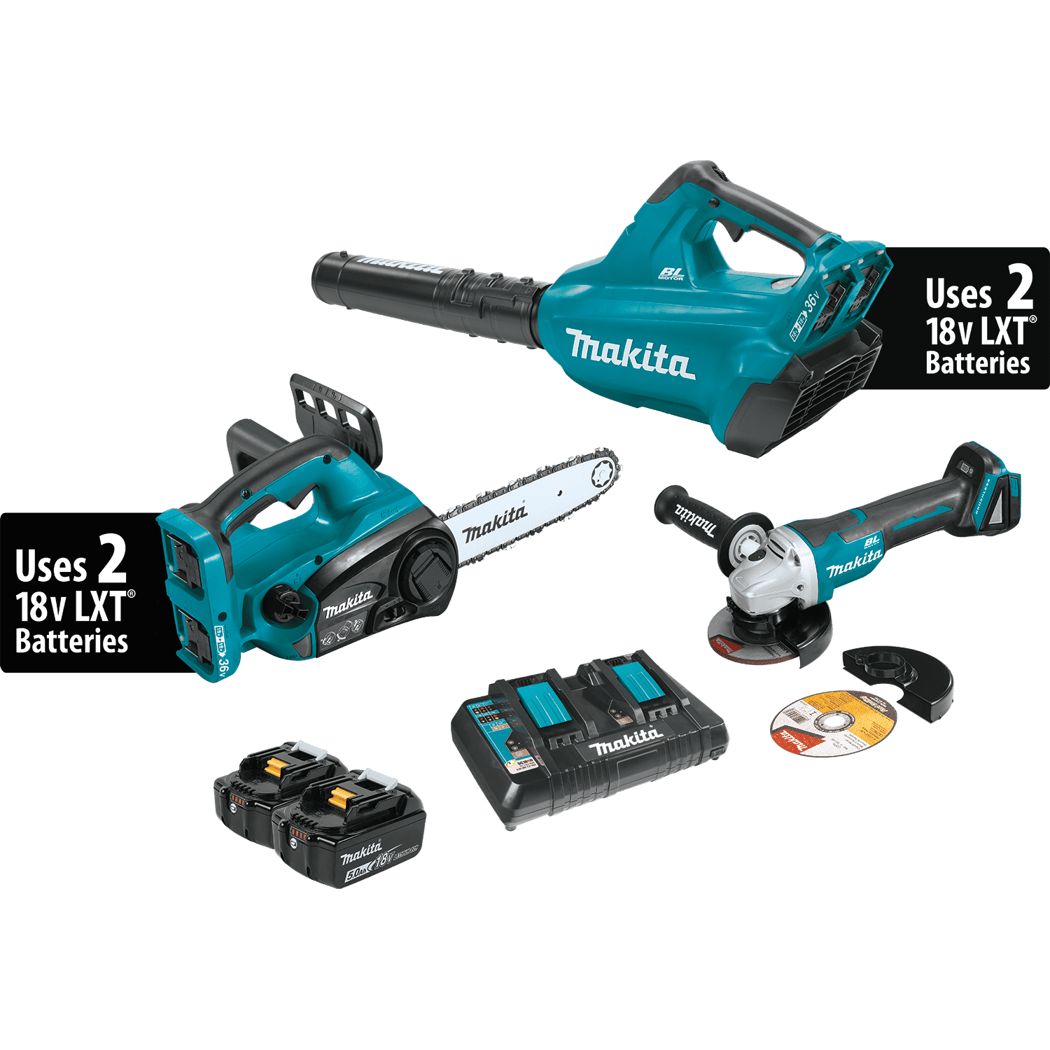 Picture of 18V X2 (36V) LXT Lithium-Ion Cordless 2-Pc. Combo Kit (5.0Ah) and Brushless Angle Grinder