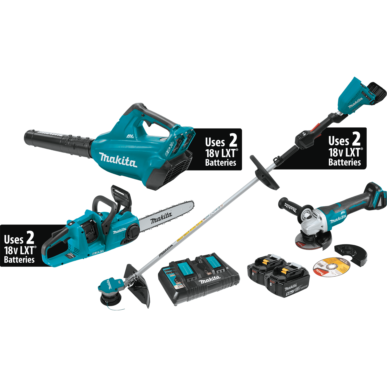 Picture of 18V X2 (36V) LXT Lithium-Ion Brushless Cordless 3-Pc. Combo Kit (5.0Ah) and Brushless Angle Grinder