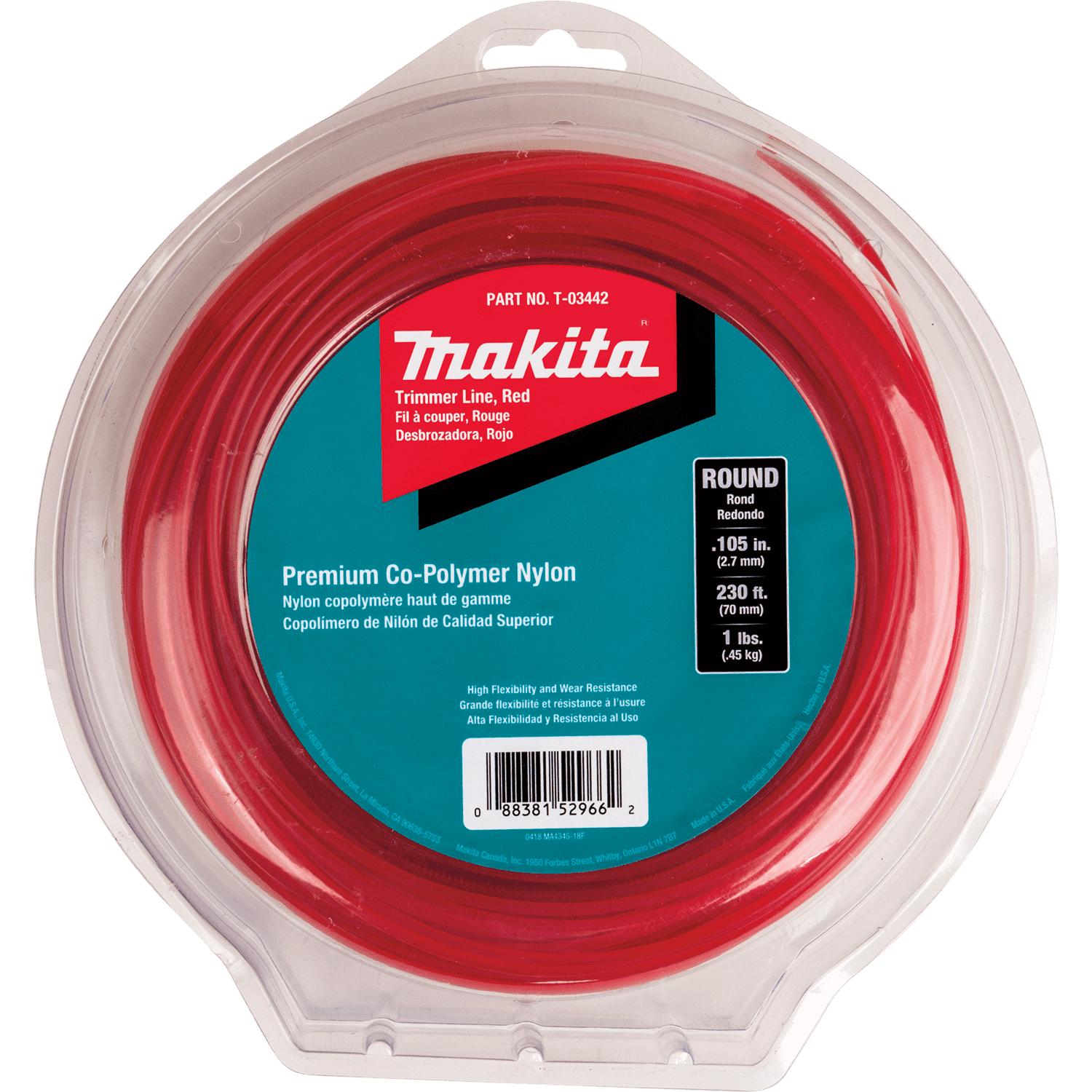 Picture of Round Trimmer Line, 0.105”, Red, 230’, 1 lbs.