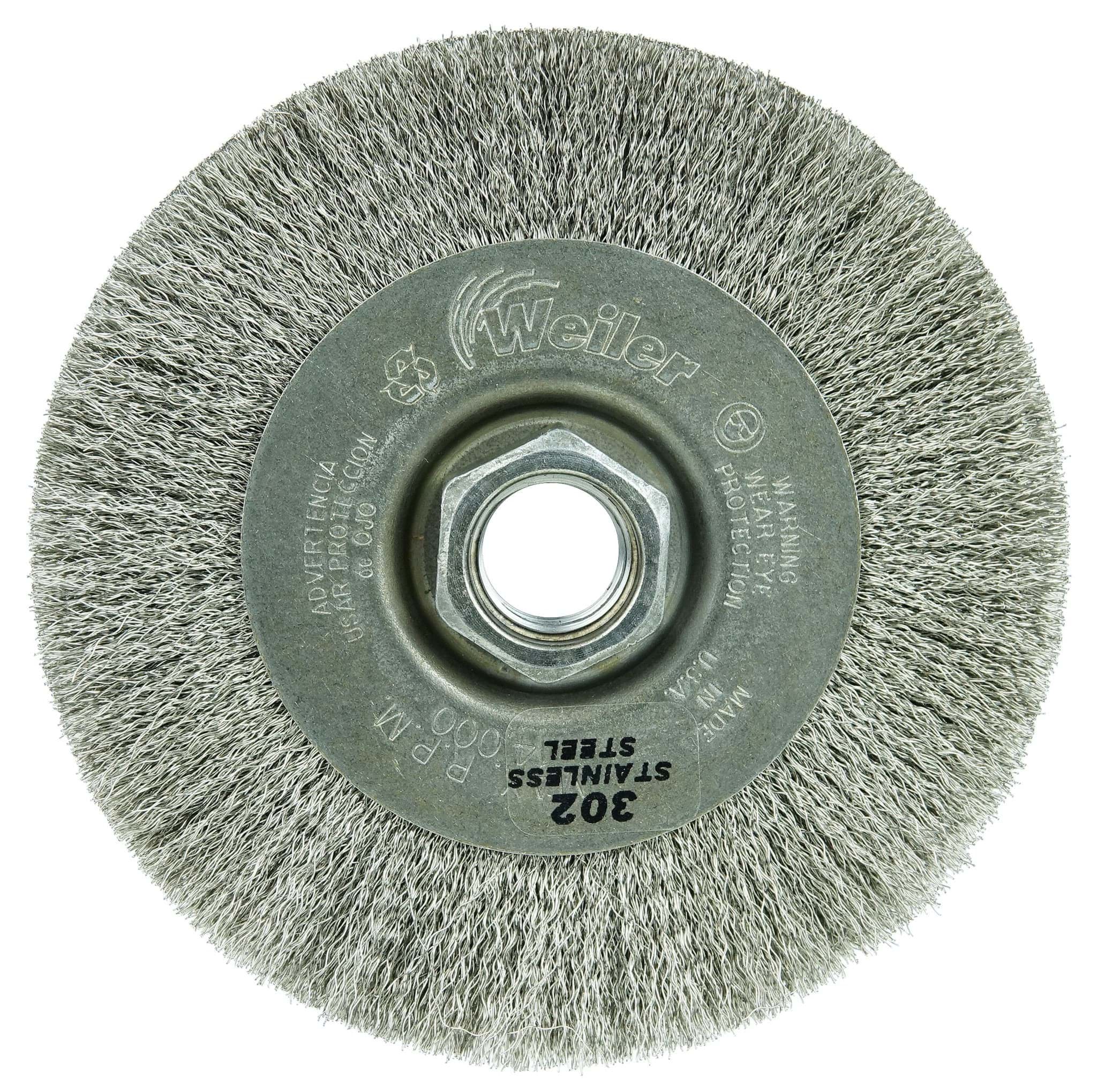 Picture of 4" Narrow Face Crimped Wire Wheel, .006 Stainless Steel Fill, 5/8"-11 UNC Nut