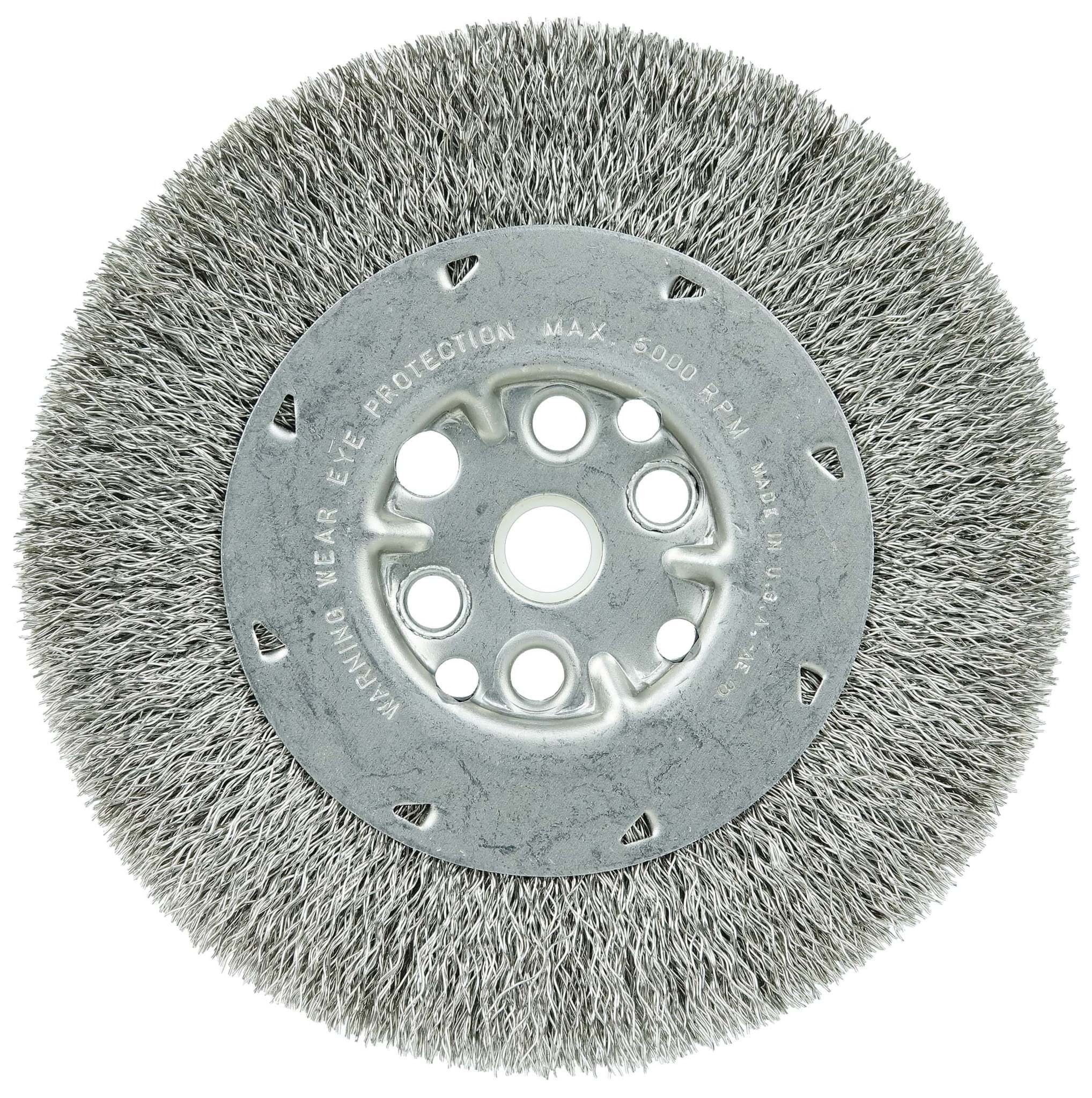 Picture of 6" Maximum Density Crimped Wire Wheel, .014" Stainless Steel Fill, 5/8"-1/2" Arbor Hole