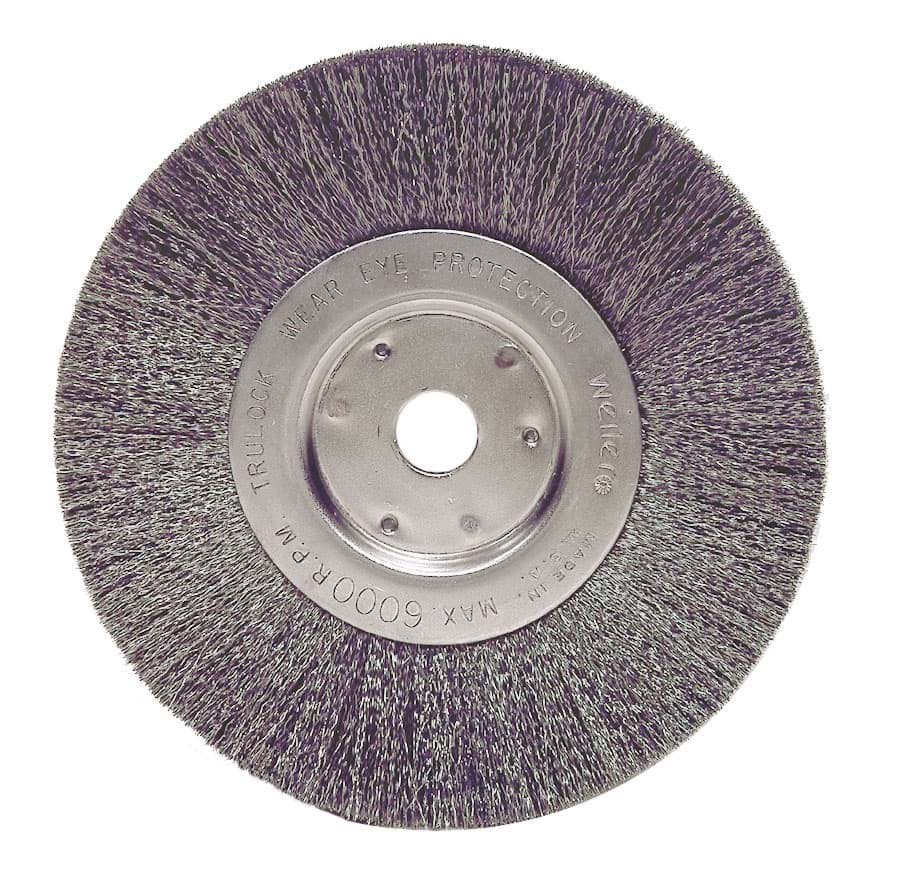 Picture of 6" Narrow Face Crimped Wire Wheel, .006" Stainless Steel Fill, 5/8"-1/2" Arbor Hole