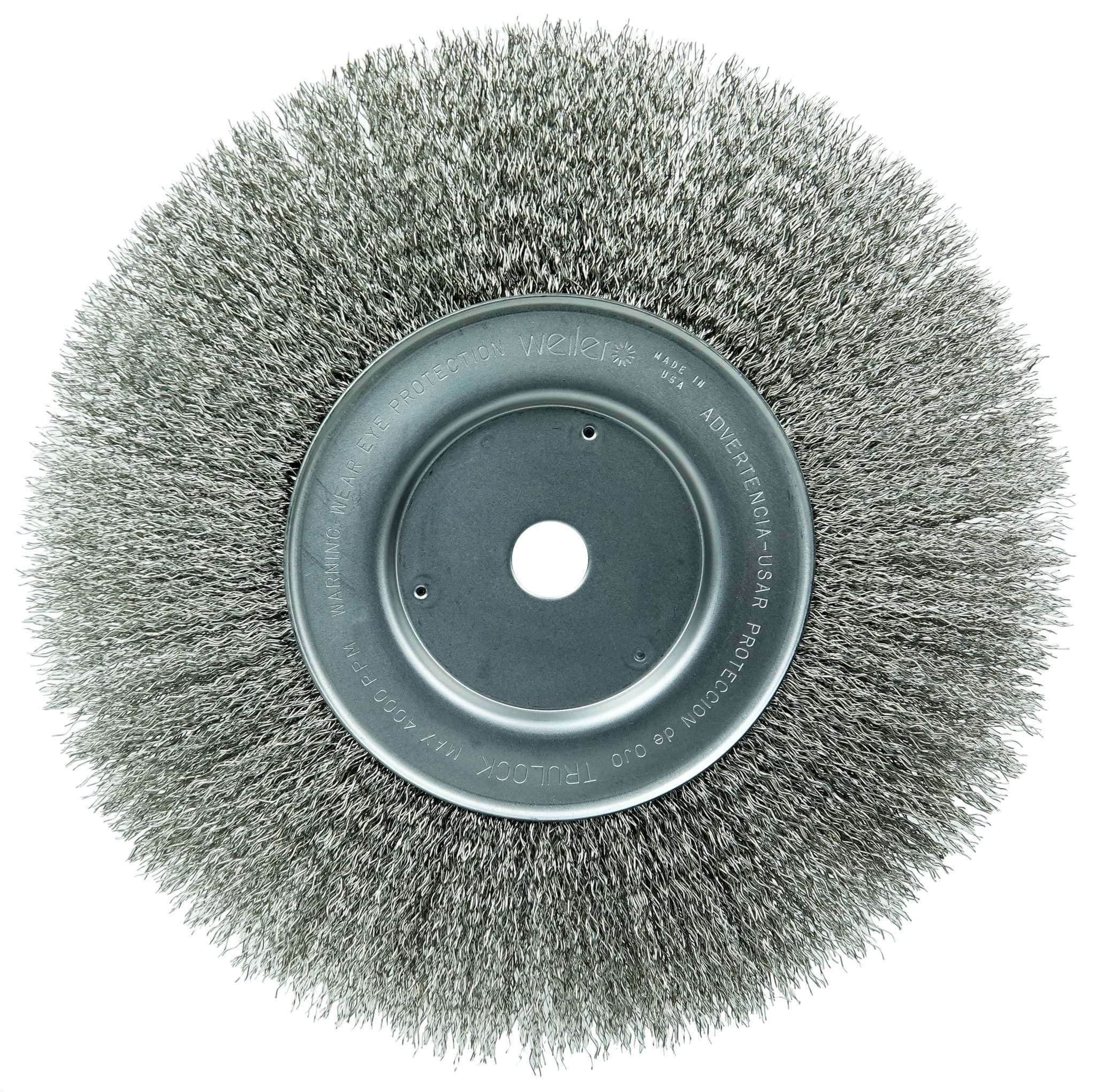 Picture of 10" Narrow Face Crimped Wire Wheel, .014" Stainless Steel Fill, 3/4" Arbor Hole