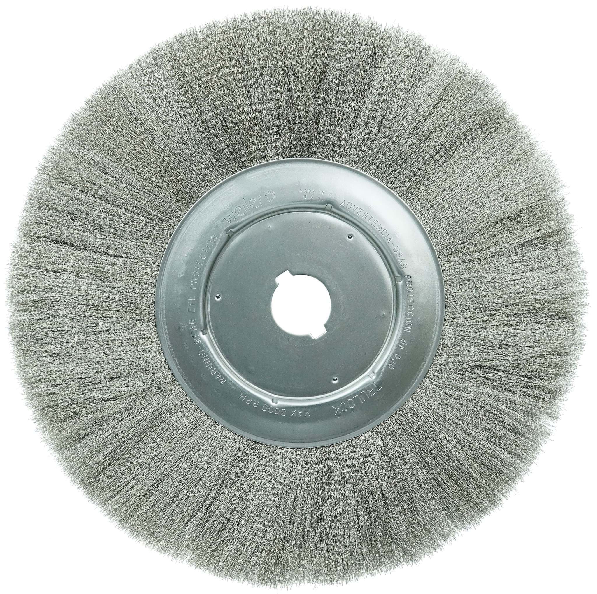 Picture of 12" Narrow Face Crimped Wire Wheel, .006" Stainless Steel Fill, 1-1/4" Arbor Hole