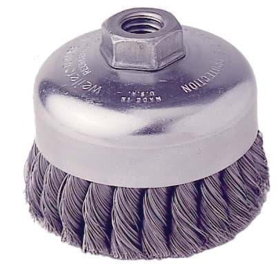 Picture of 4" Single Row Knot Wire Cup Brush, .014" Stainless Steel Fill, 5/8"-11 UNC Nut